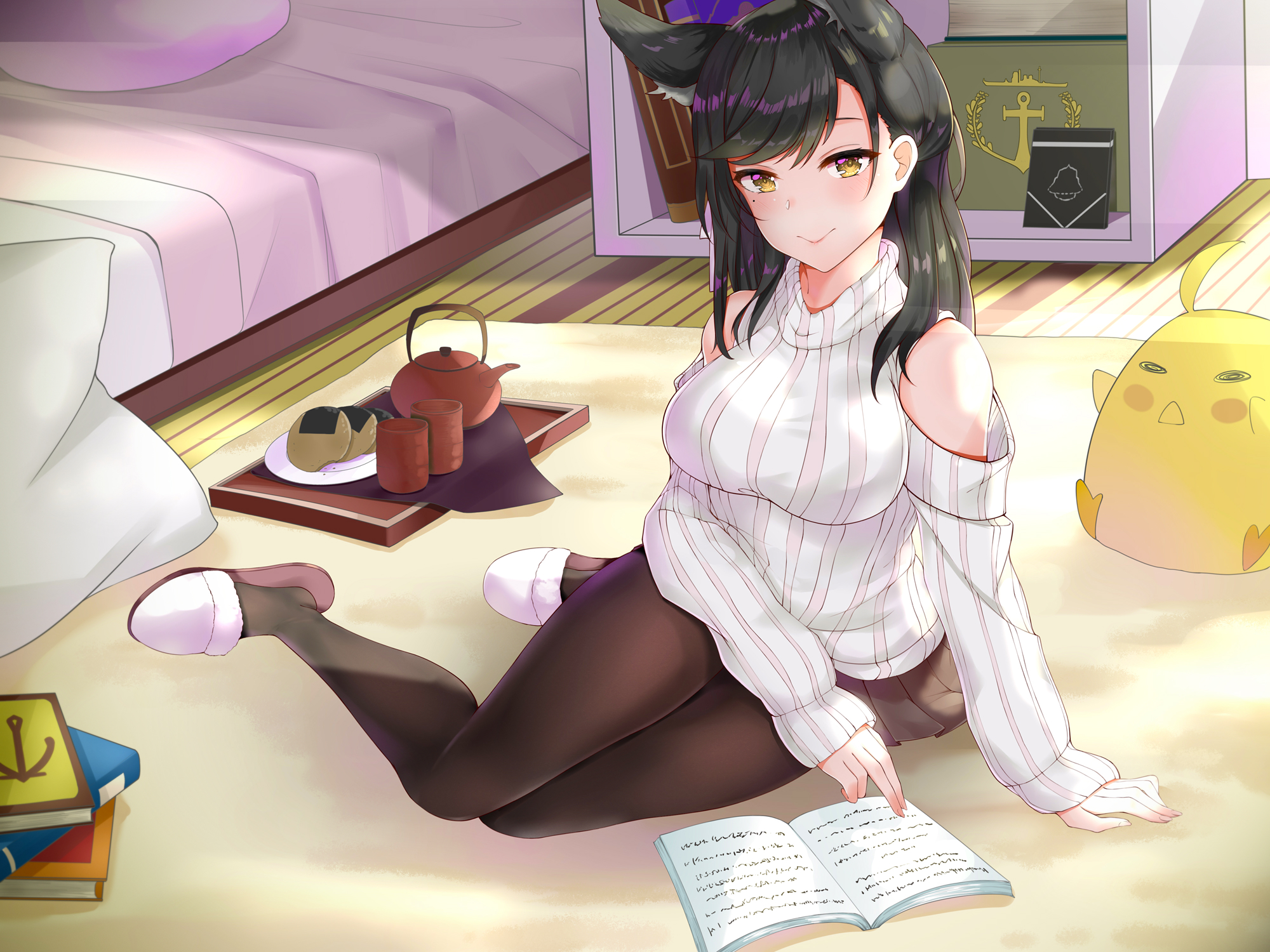 Atago from Azur Lane reading a book HD Wallpaper