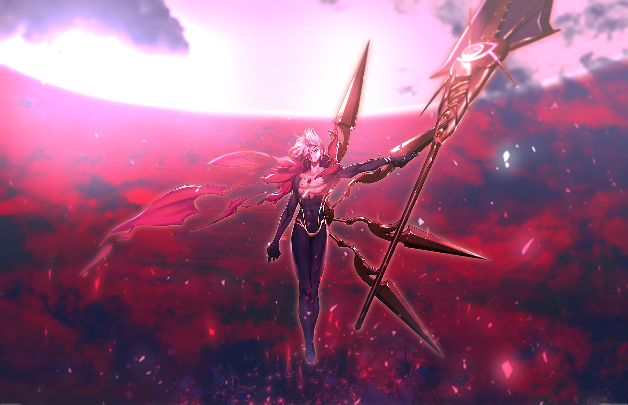 Karna from Fate/Grand Order with a large weapon HD Wallpaper