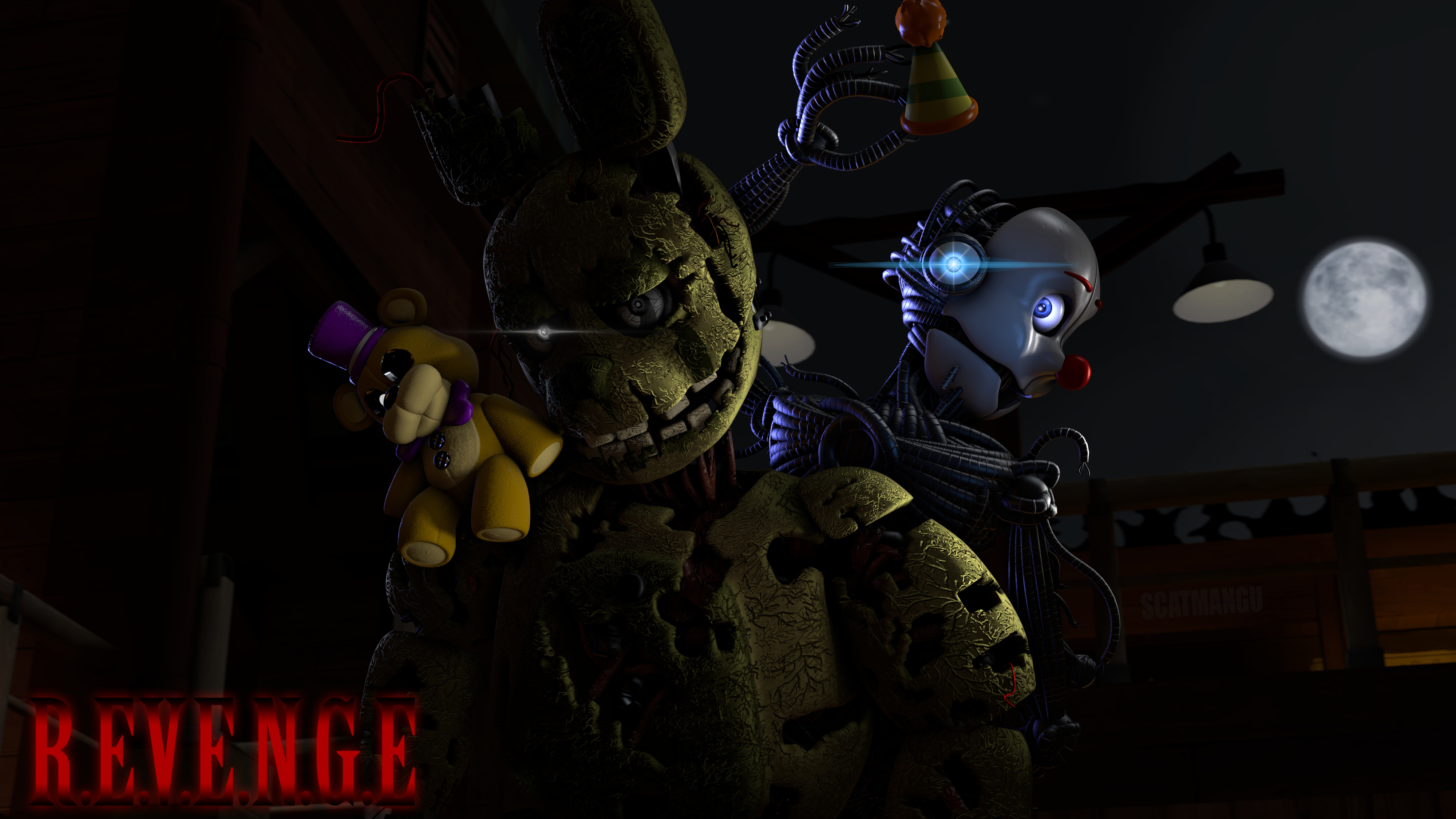Springtrap and Ennard in Dark Revenge Scene HD Wallpaper