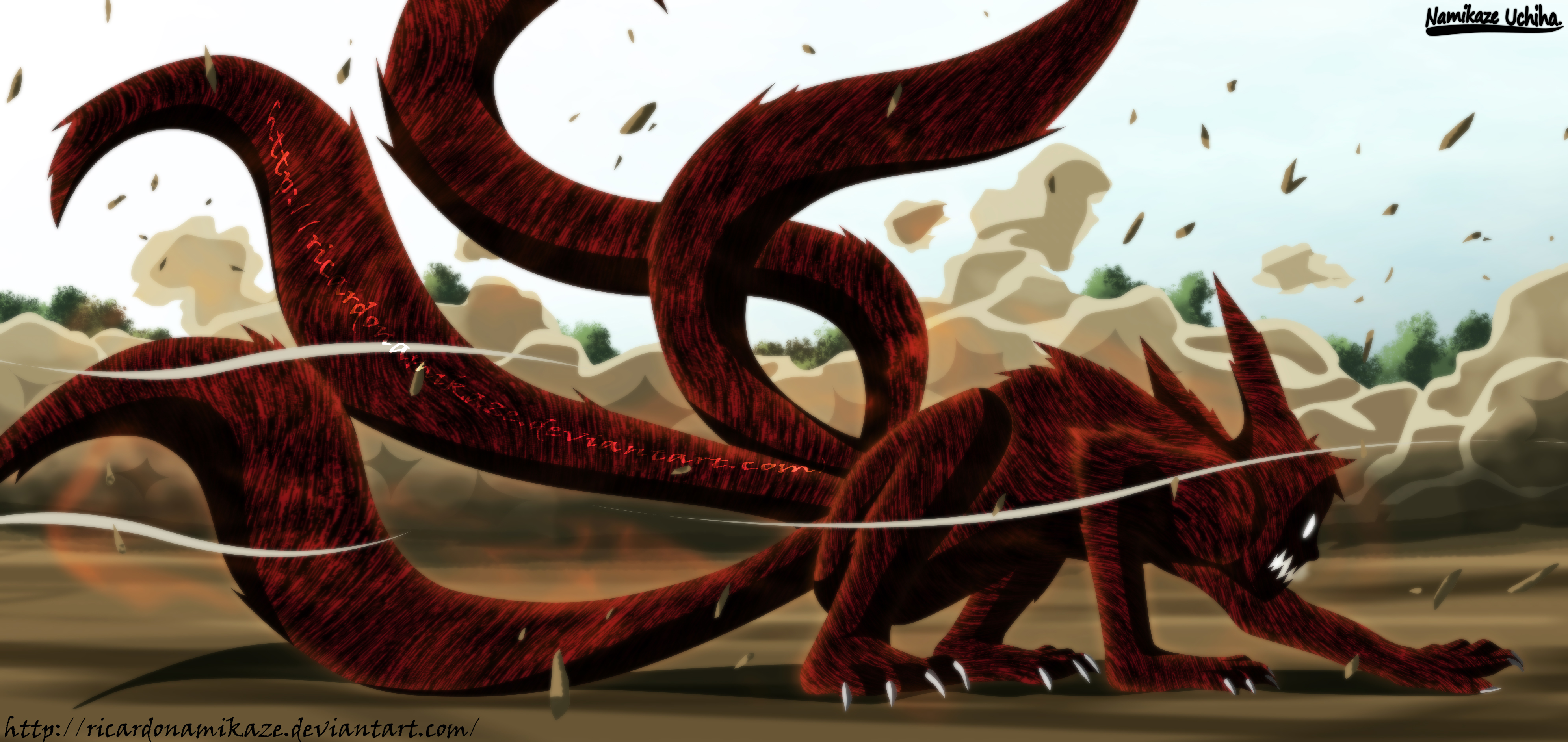 Kurama in Fierce Battle Pose Naruto Uzumaki HD Wallpaper