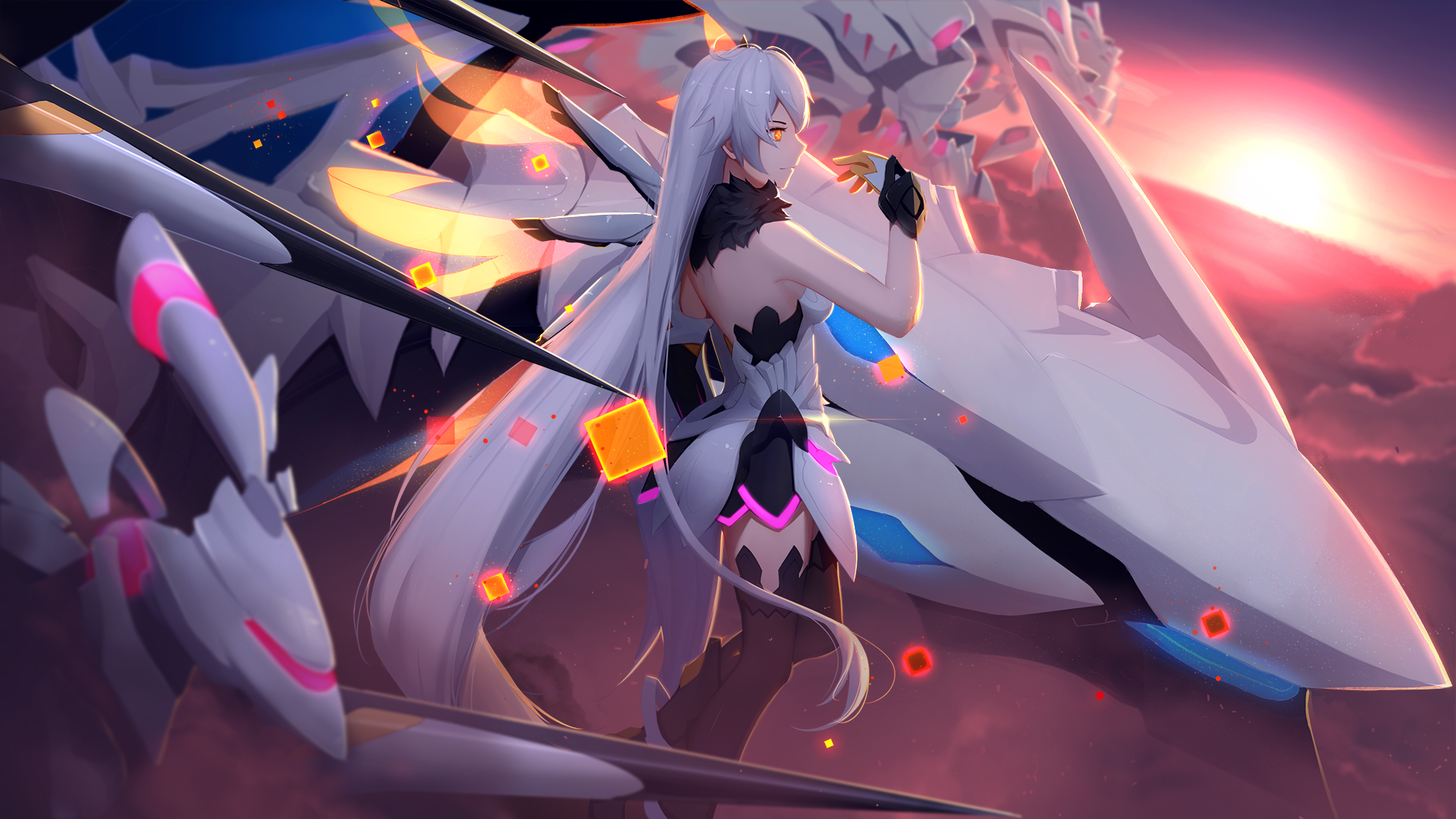 Kiana Kaslana with Mechanical Wings at Sunset HD Wallpaper