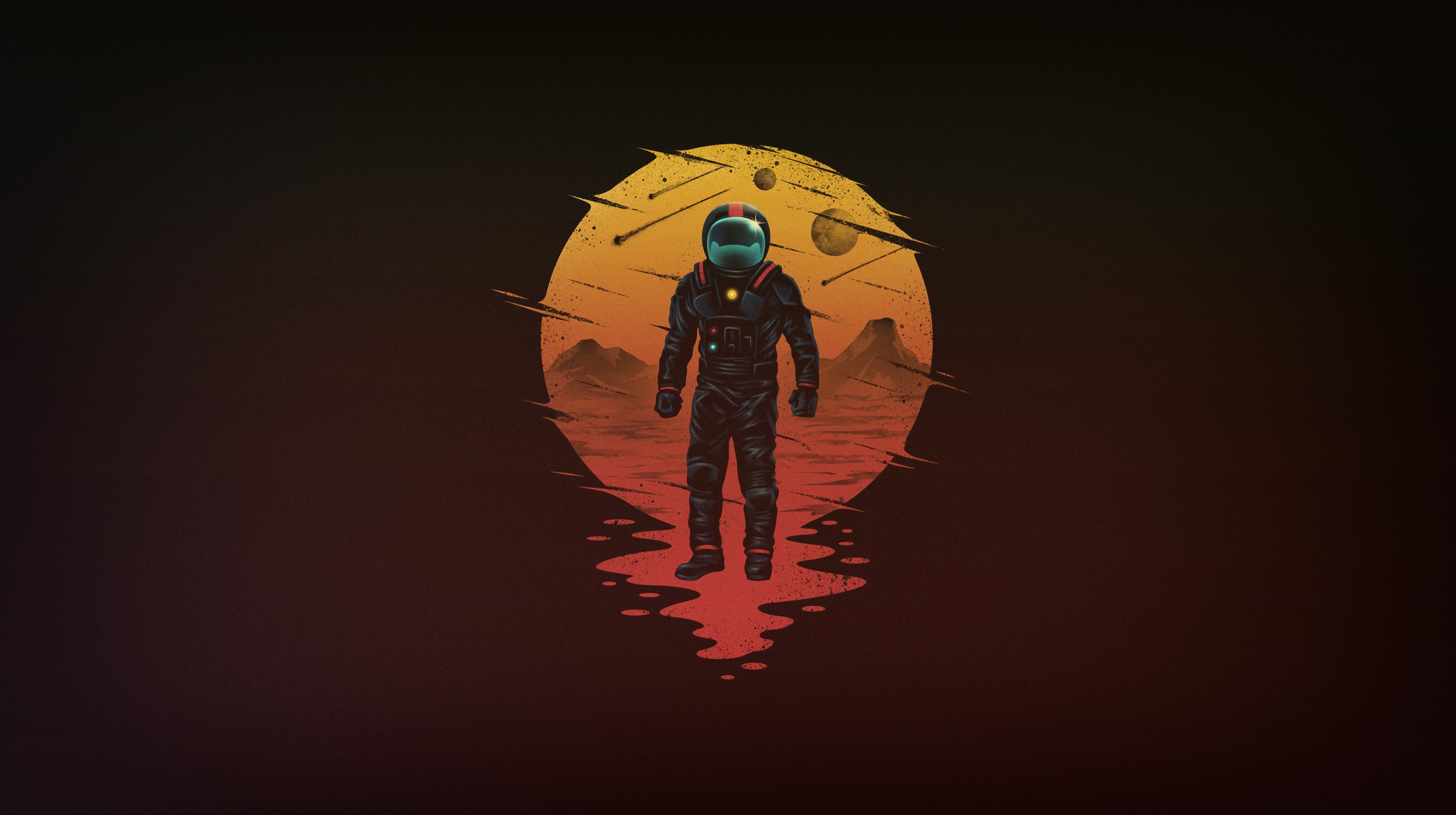 Astronaut on a desolate planet with meteors HD Wallpaper