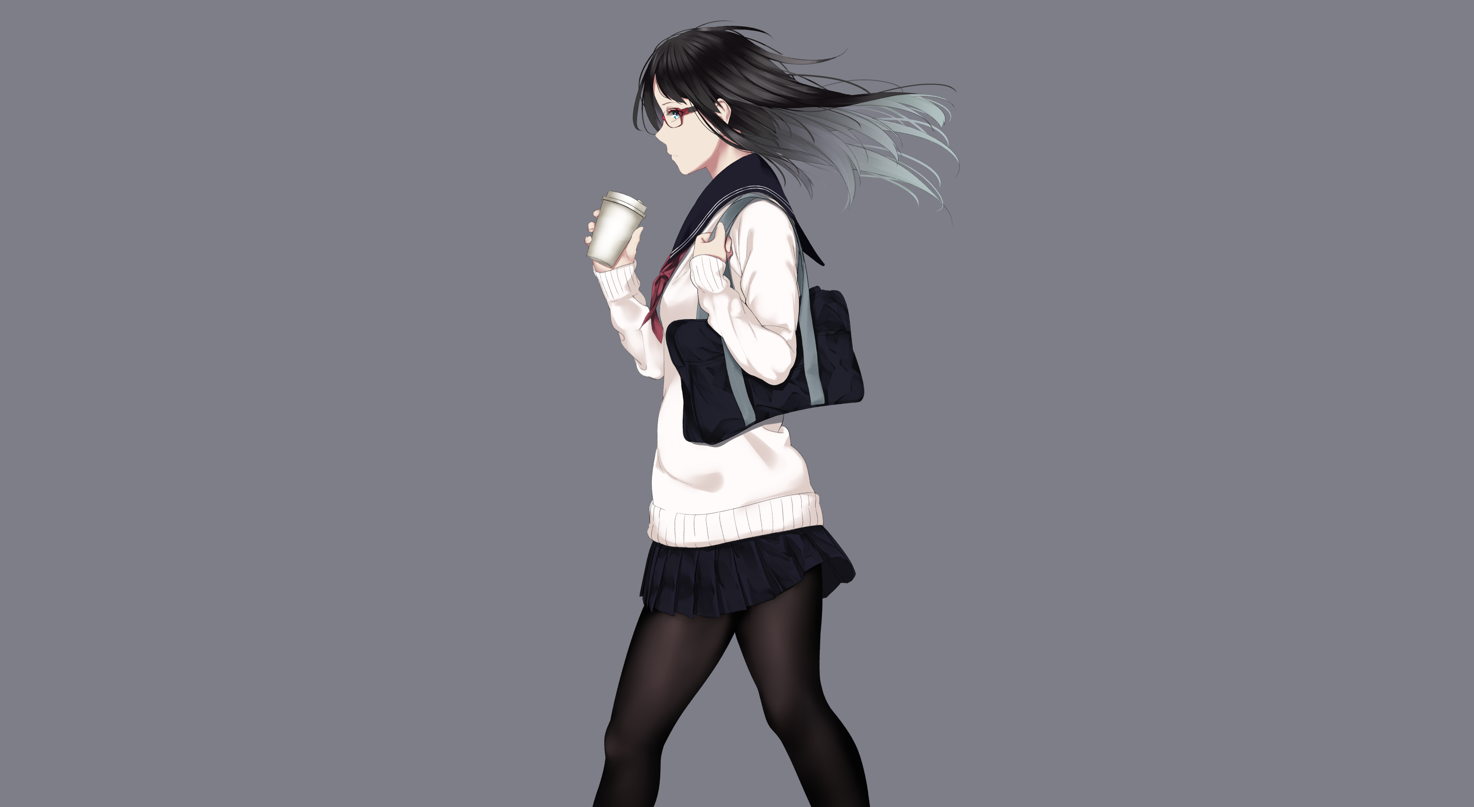 Girl in school uniform holding a coffee cup HD Wallpaper
