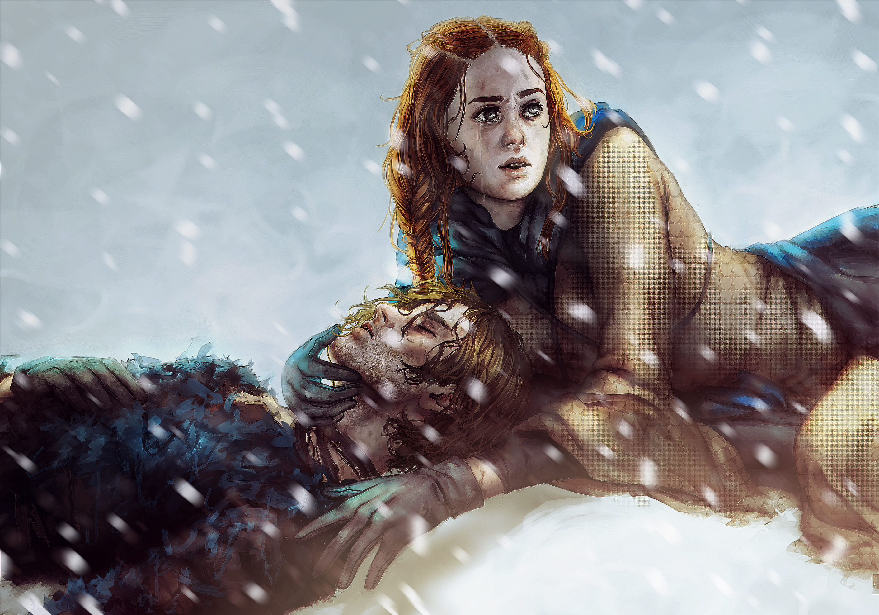 Sansa Stark and Theon Greyjoy in the snow HD Wallpaper