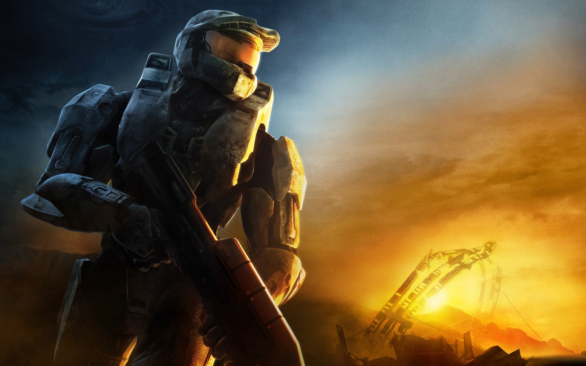 Master Chief from Halo standing in a desolate landscape HD Wallpaper