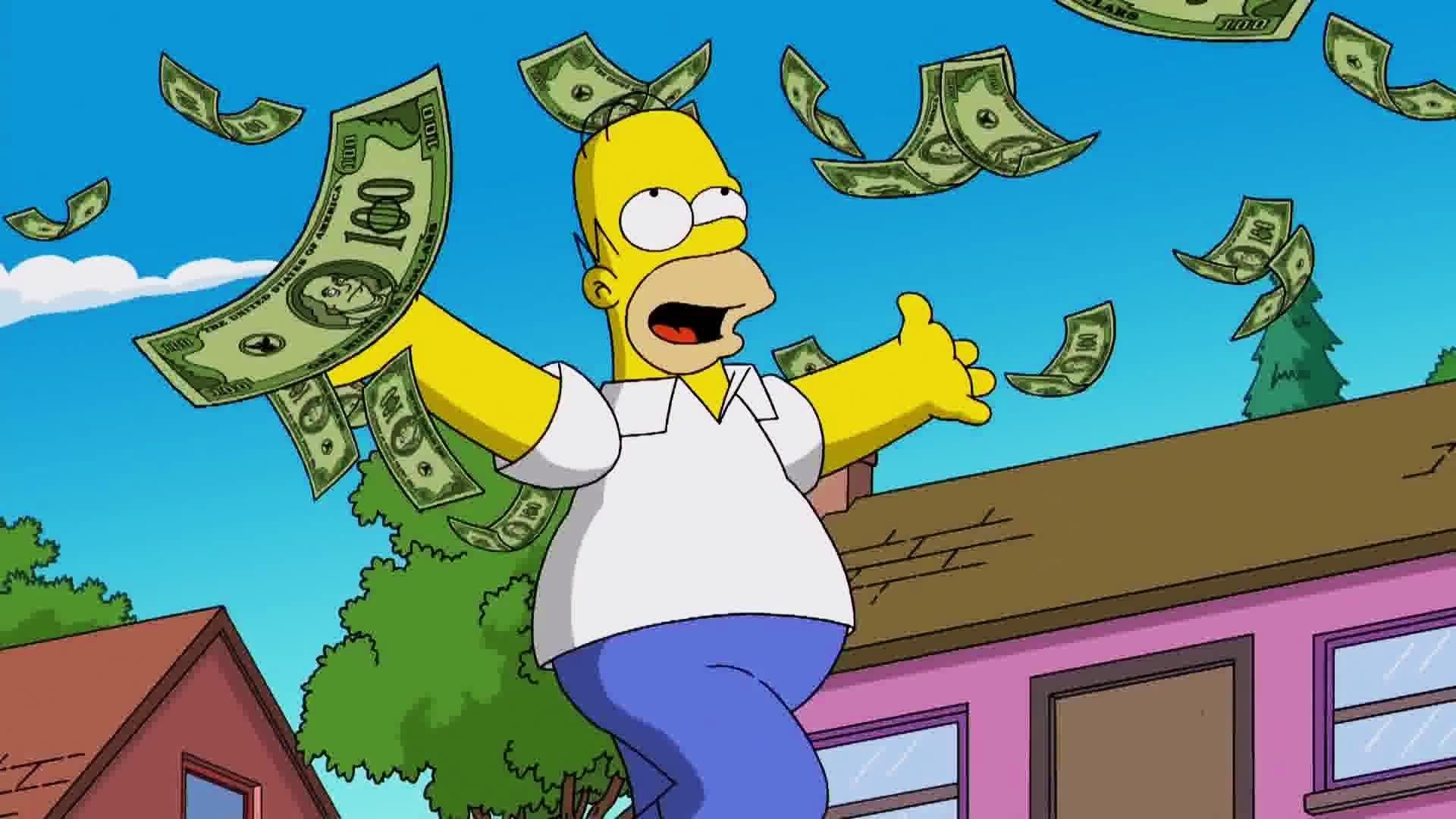 Homer Simpson throwing money in the air HD Wallpaper
