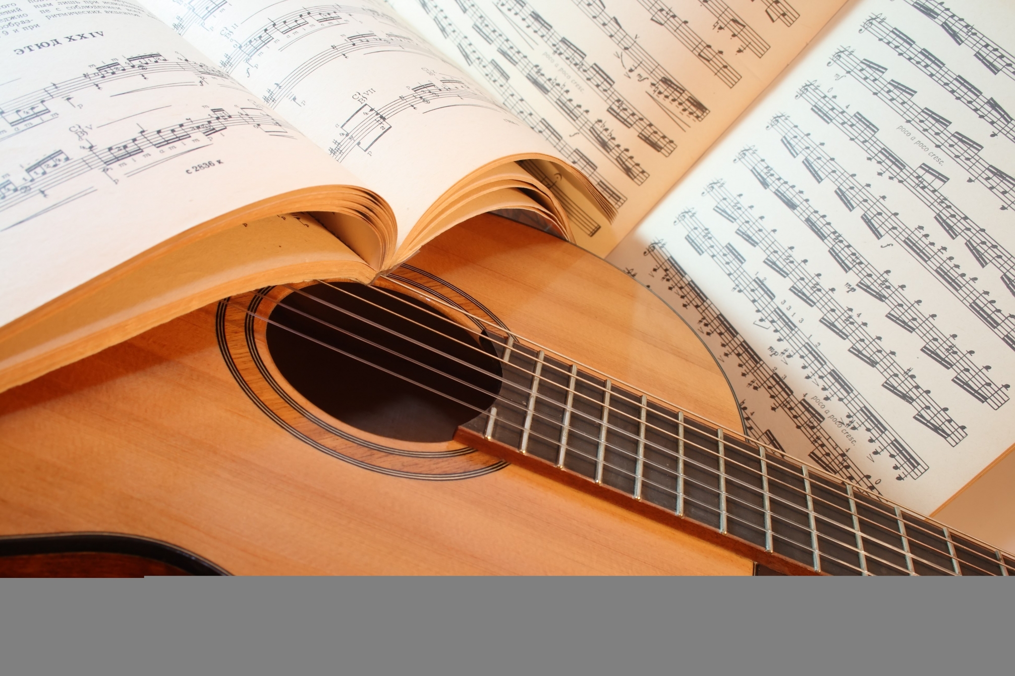 Acoustic guitar and sheet music HD Wallpaper
