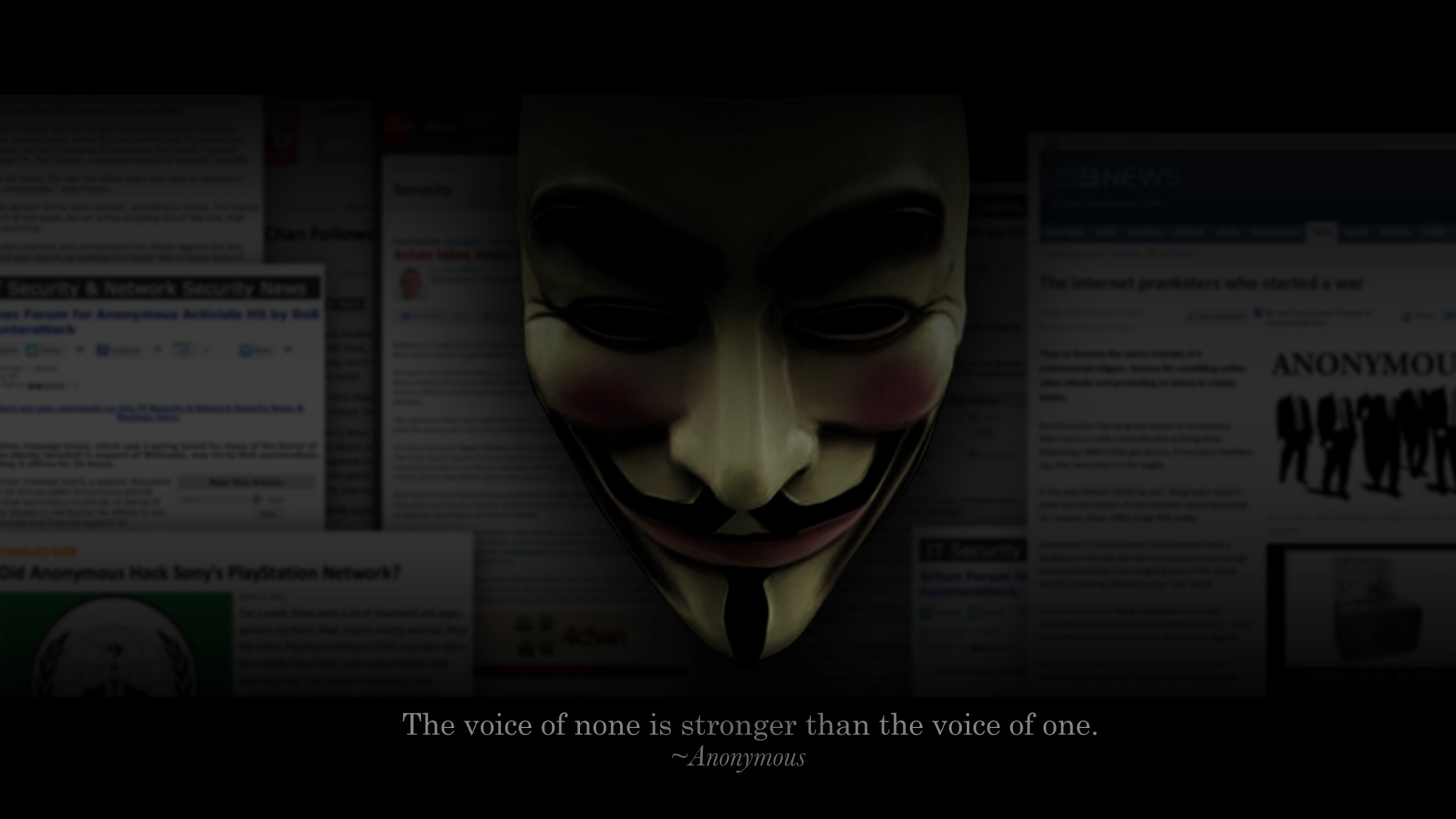 Anonymous mask with news articles and quote HD Wallpaper