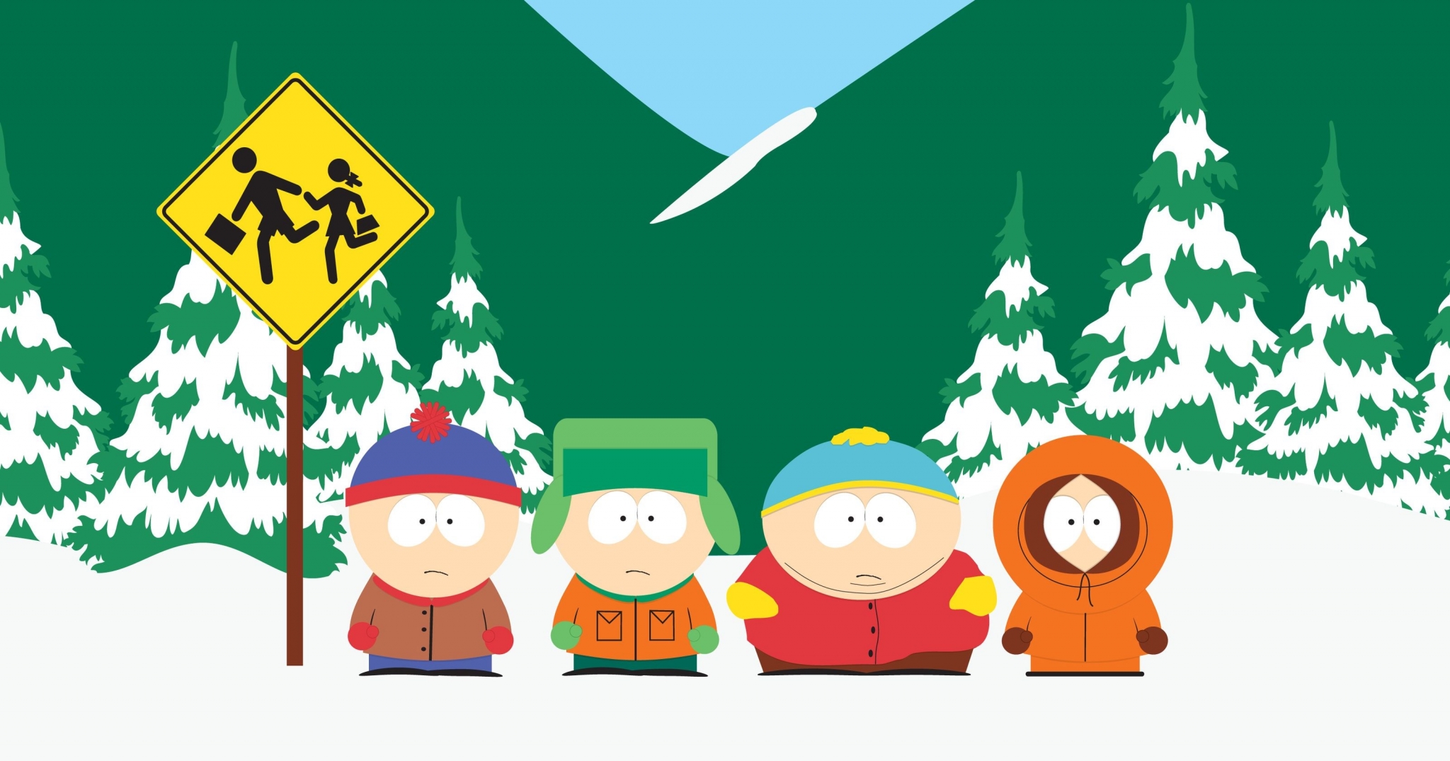 South Park characters in a snowy landscape HD Wallpaper