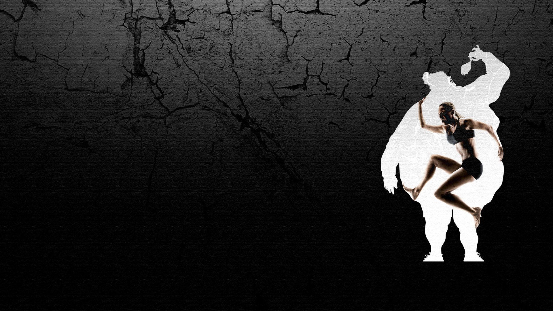 Woman jumping inside silhouette of overweight person HD Wallpaper