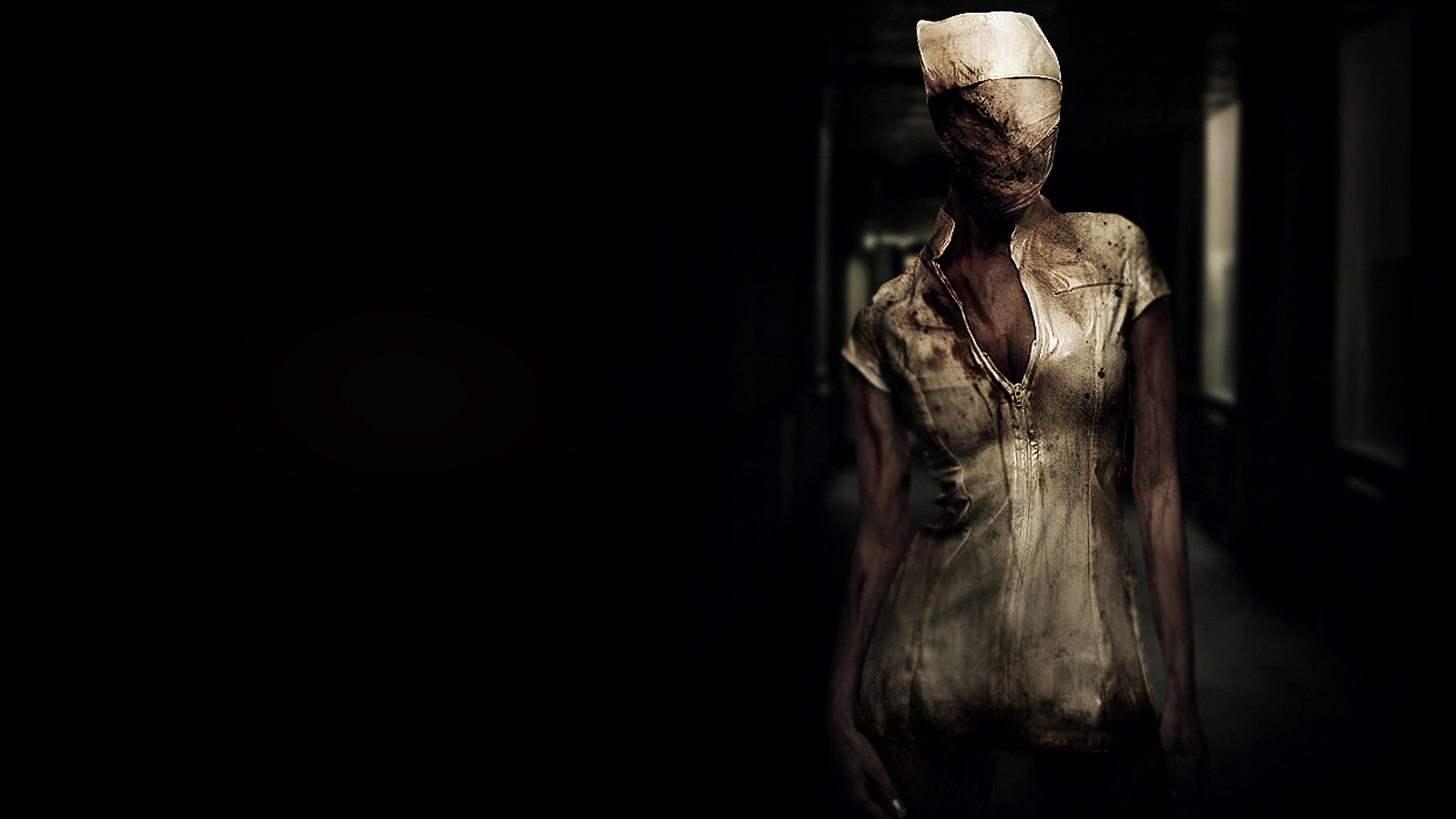 Silent Hill Nurse in a Dark Hallway HD Wallpaper