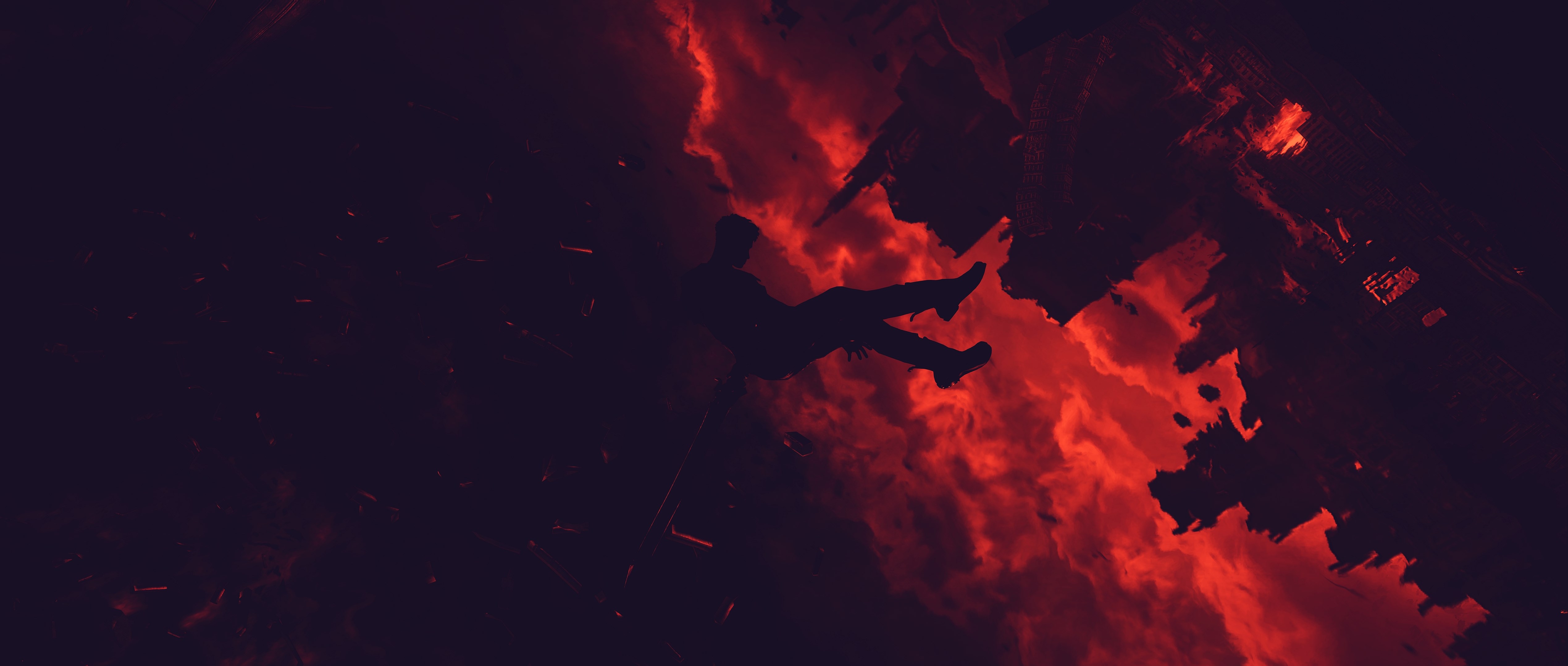 Dante from Devil May Cry falling through fire HD Wallpaper
