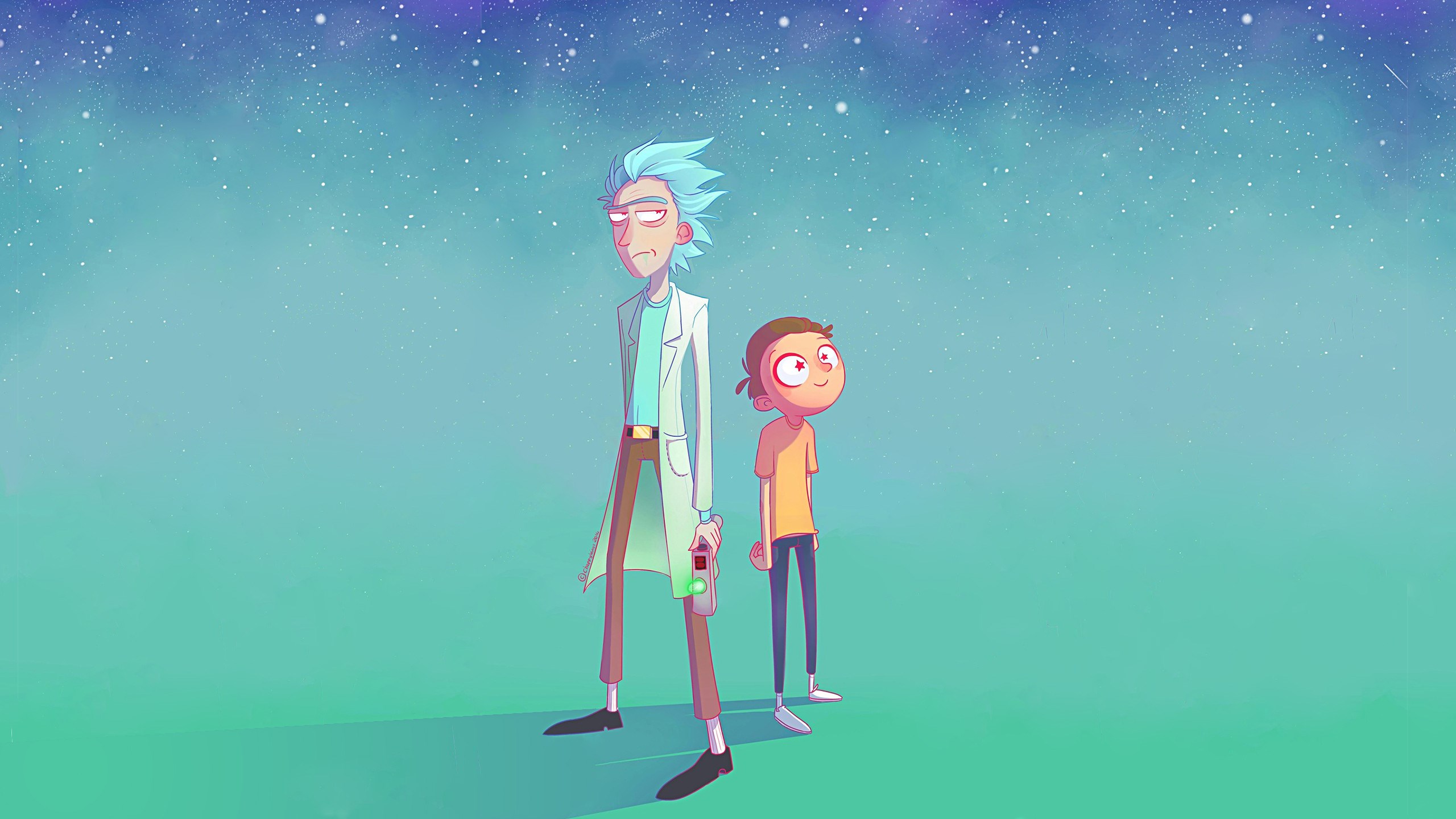 Rick and Morty in a starry sky HD Wallpaper