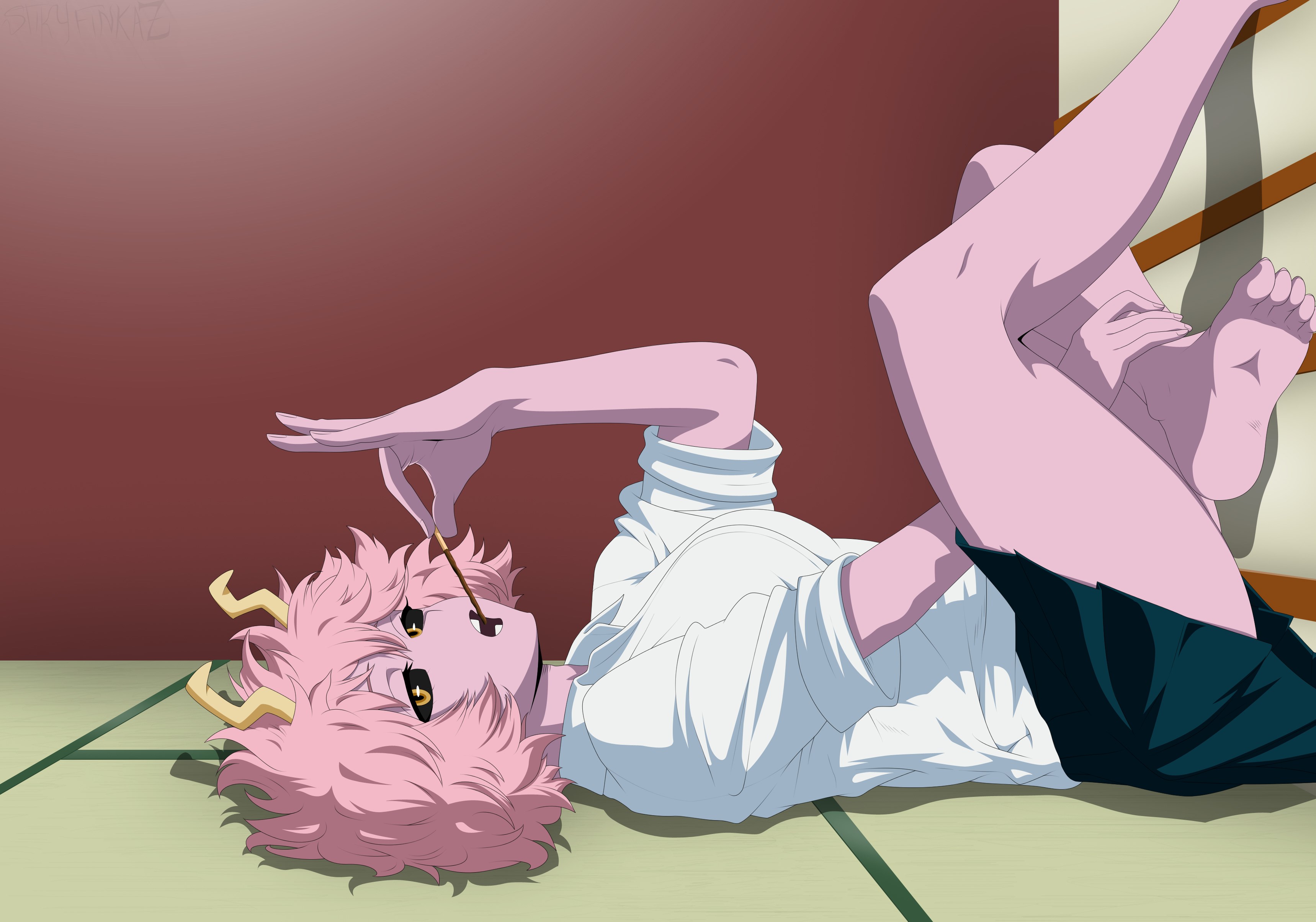 Mina Ashido from Boku no Hero Academia lying down HD Wallpaper