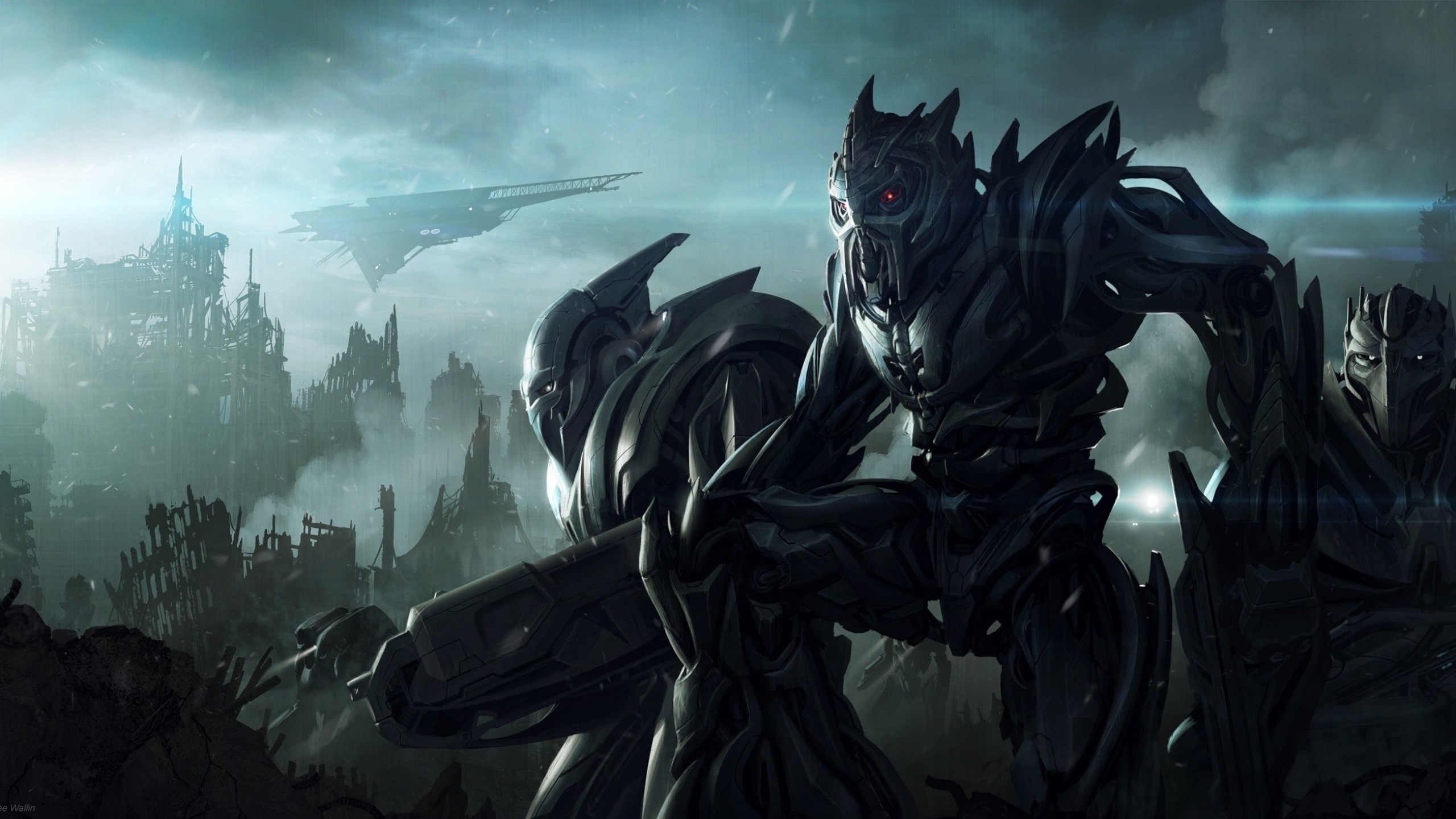 Megatron and Decepticons in a ruined city HD Wallpaper