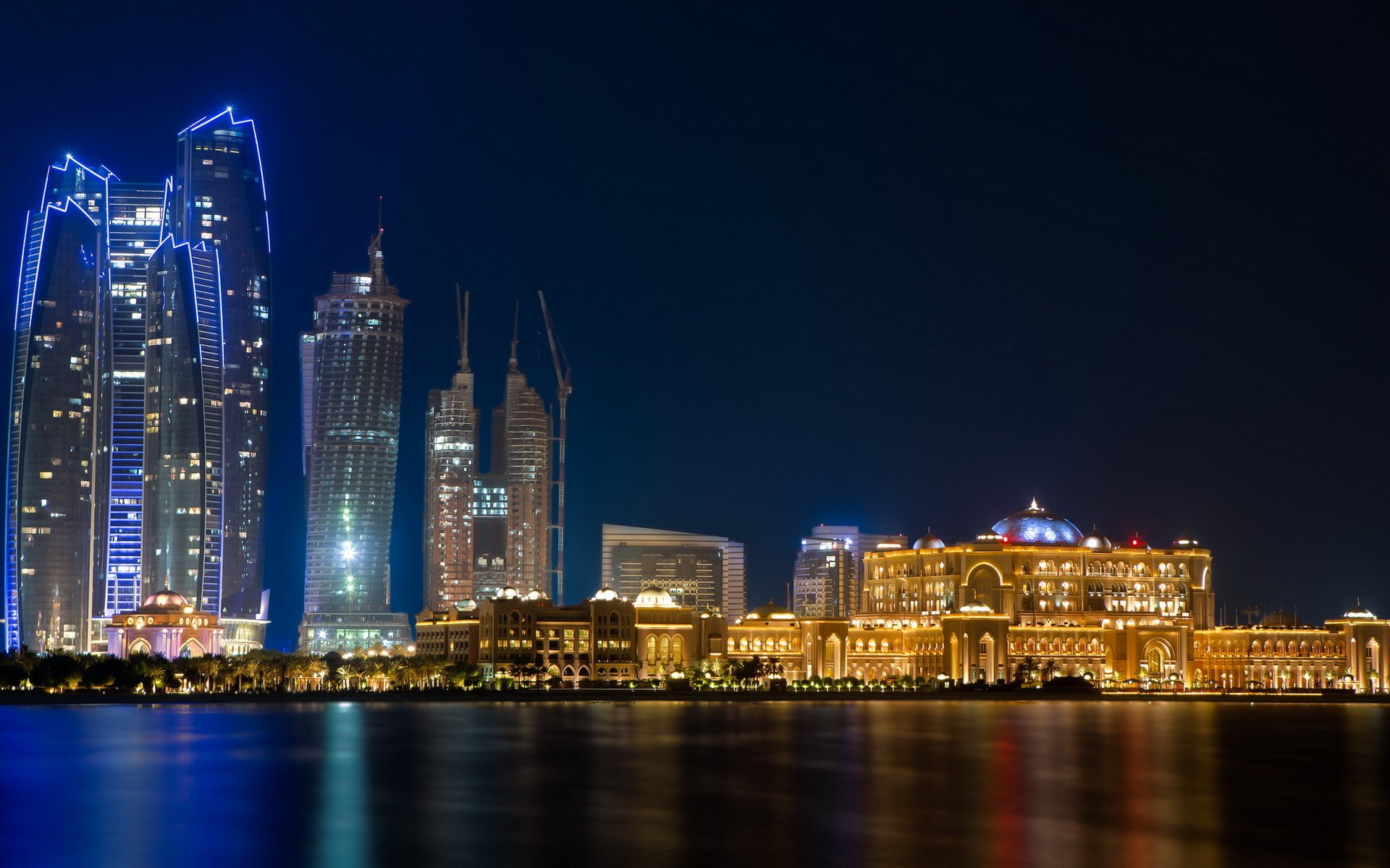 Abu Dhabi skyline at night HD Wallpaper