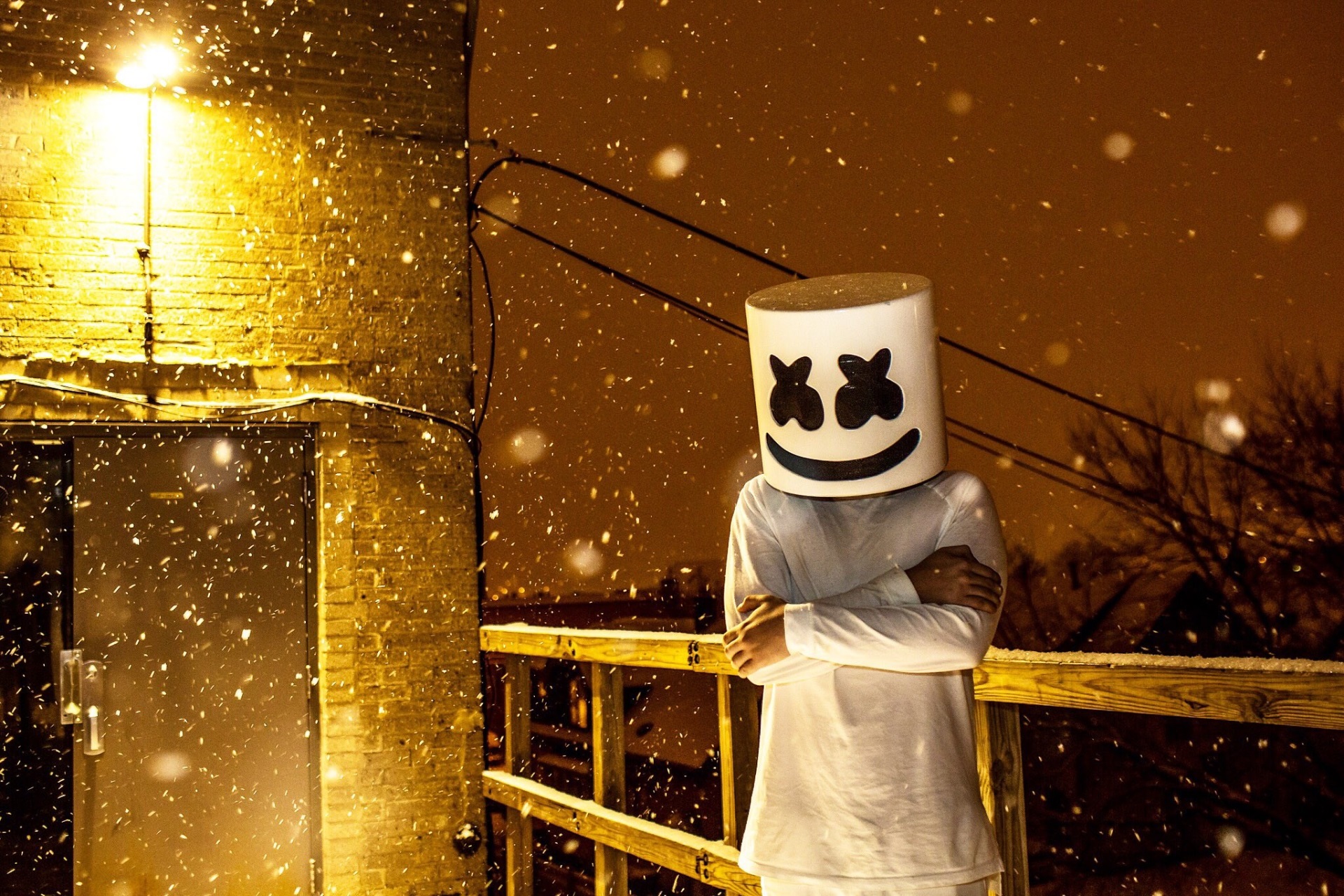 Marshmello in the snow at night HD Wallpaper