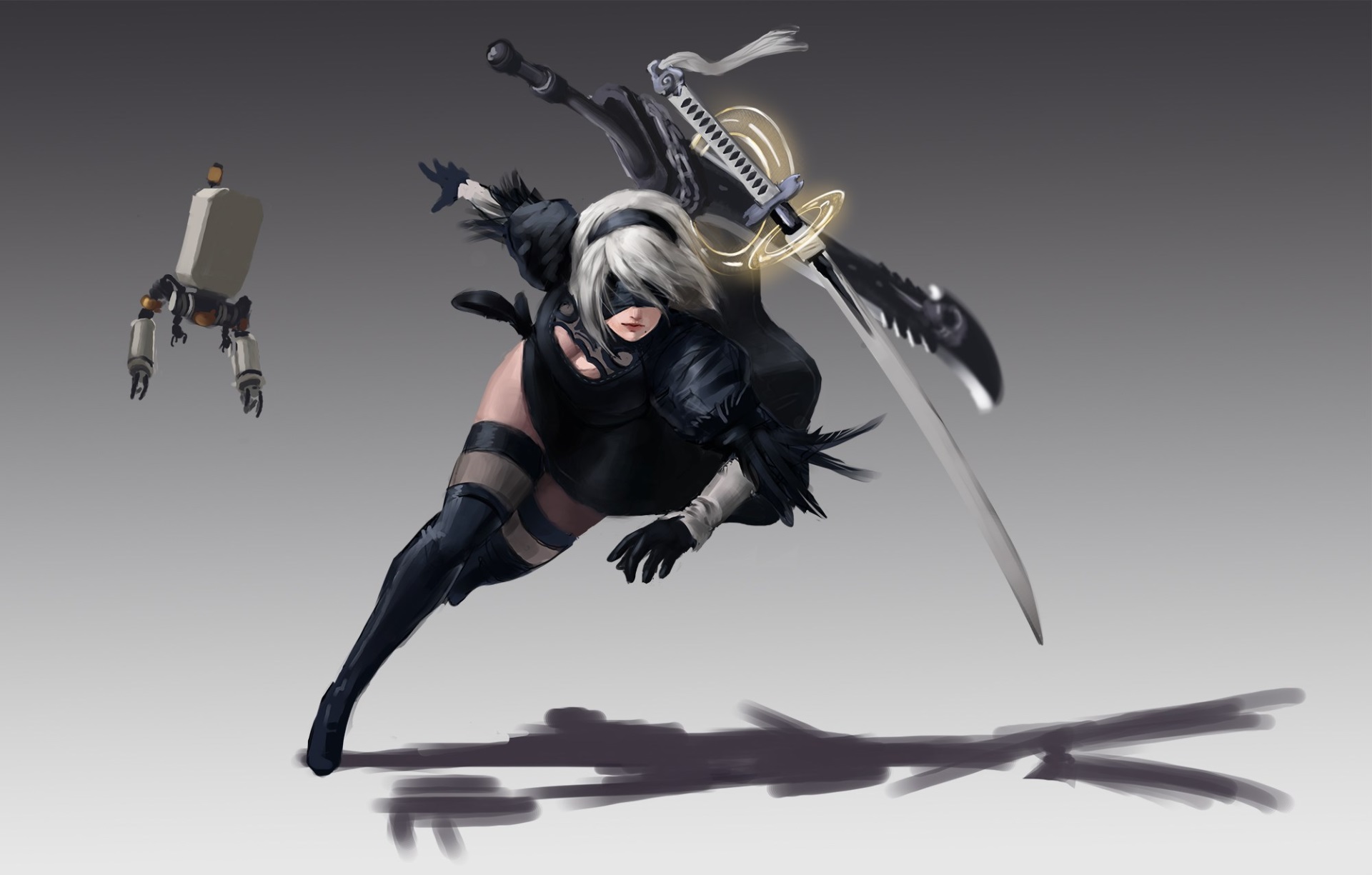 2B from Nier: Automata with Pod HD Wallpaper