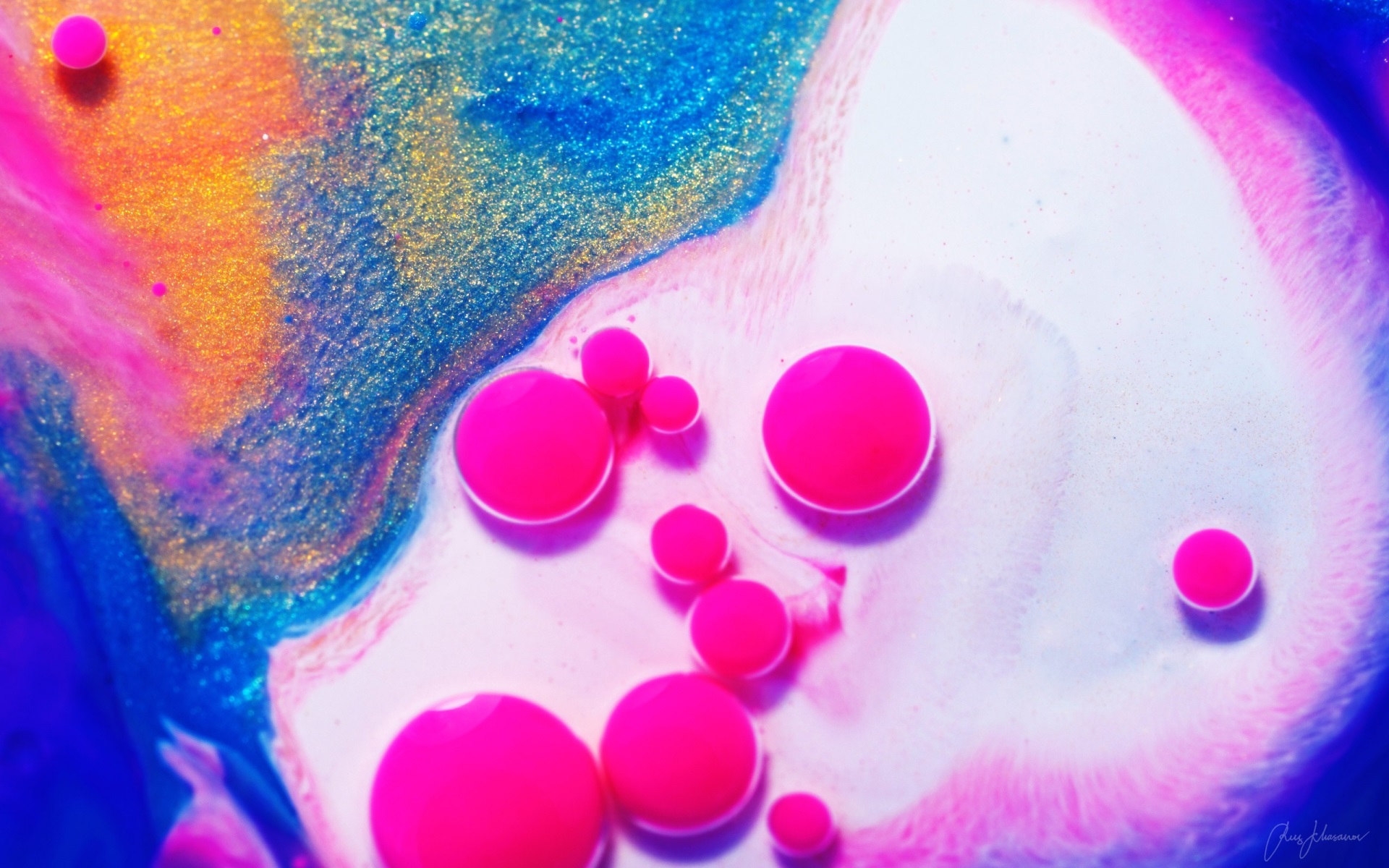 Pink and blue abstract paint with gold glitter HD Wallpaper
