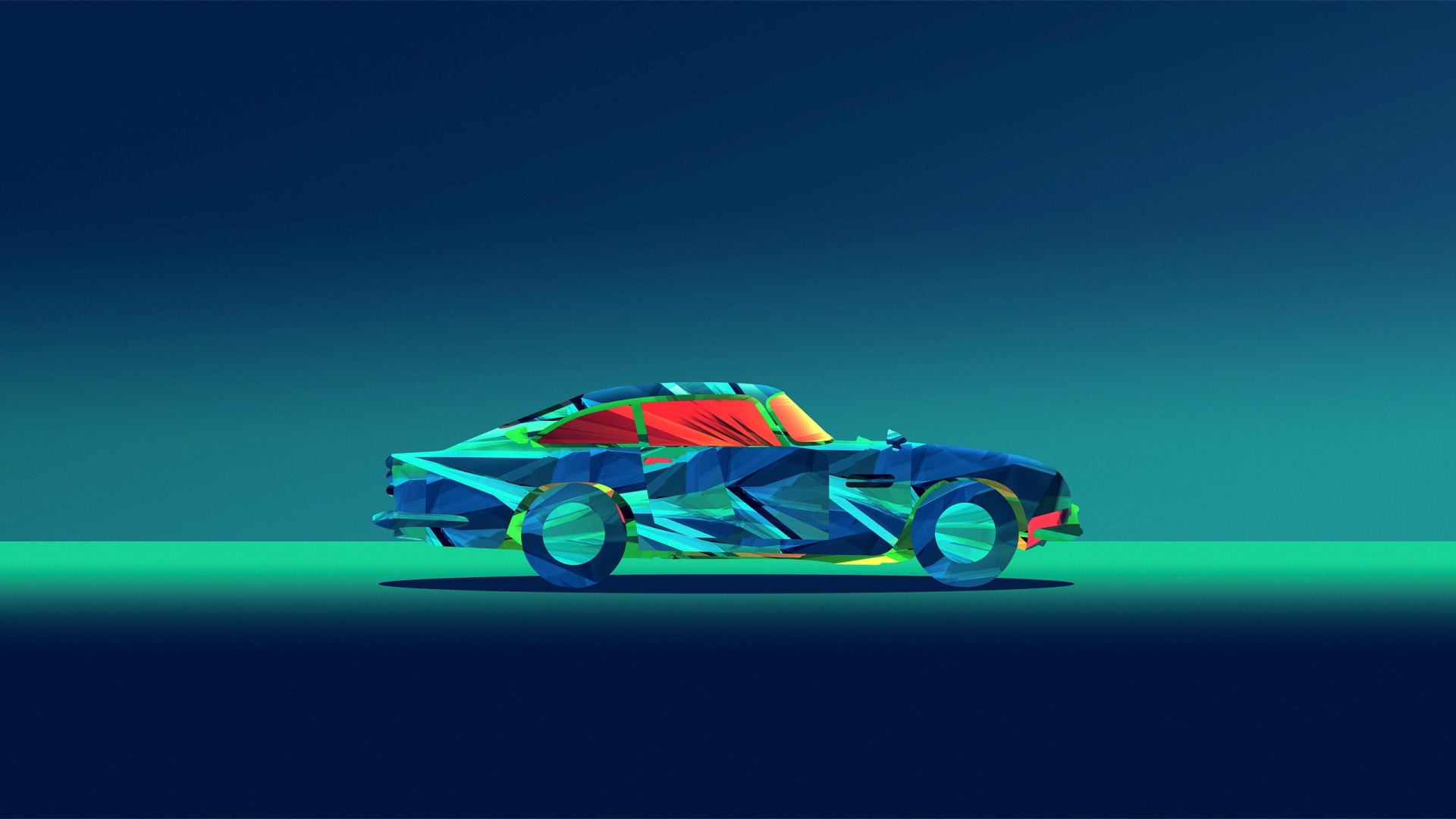 Abstract low-poly car on a gradient background HD Wallpaper