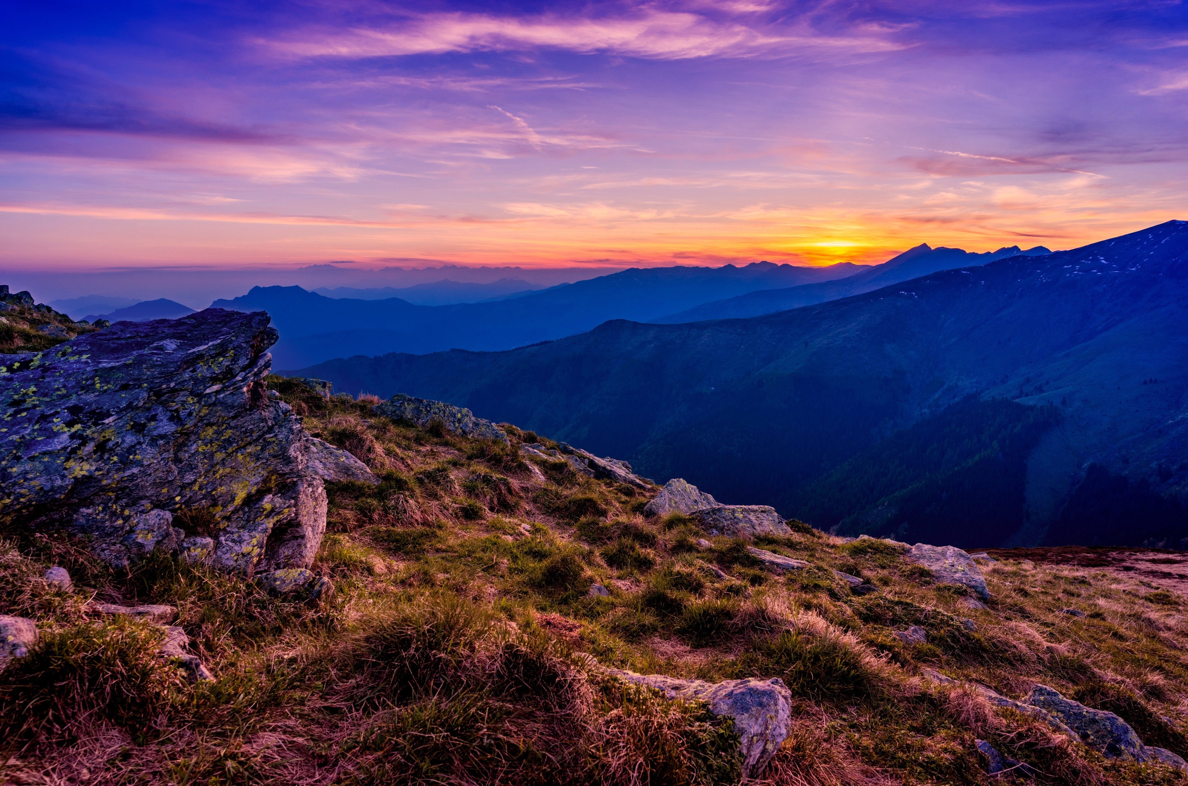 Mountains at sunset 4K HD Wallpaper