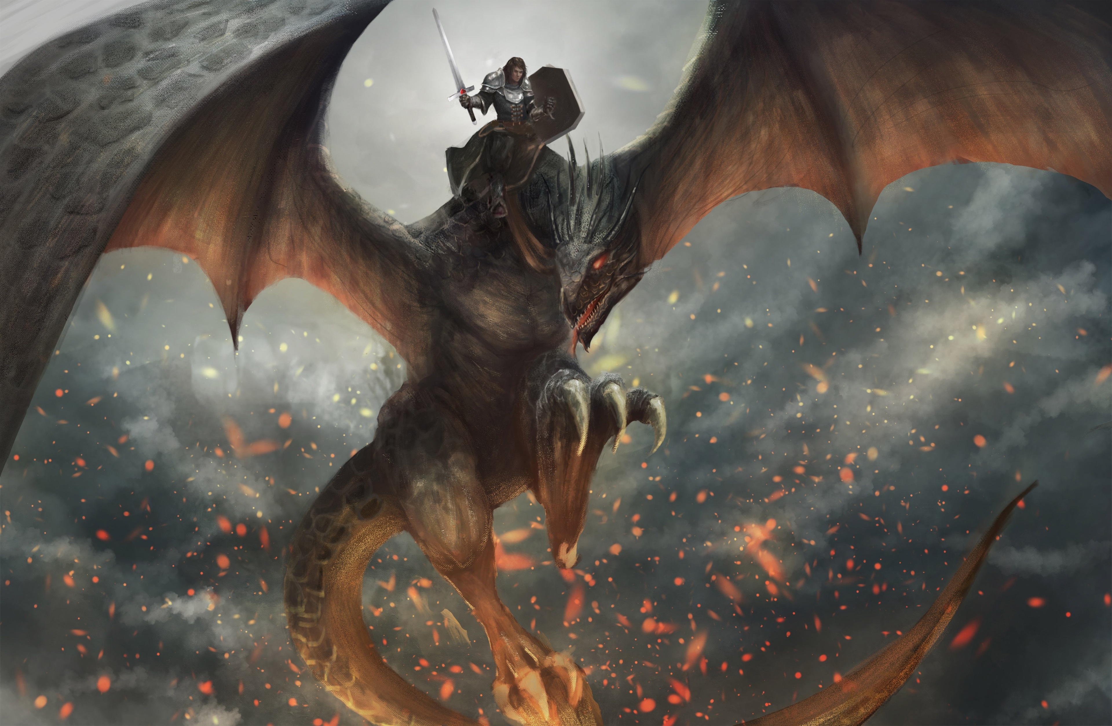 Dragon with a rider in flight HD Wallpaper