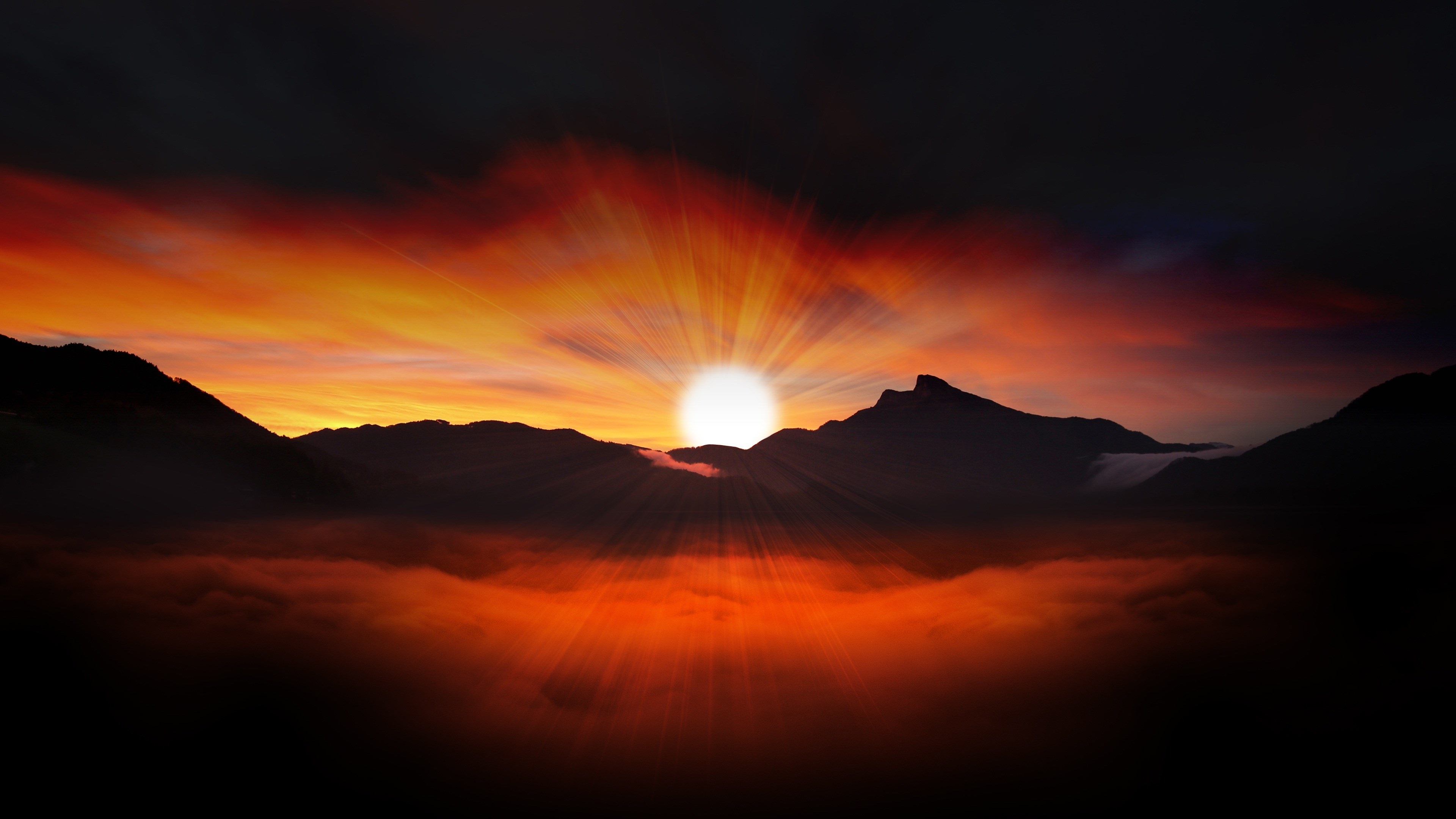 Stunning 4K Dawn Over Misty Mountains HD Wallpaper
