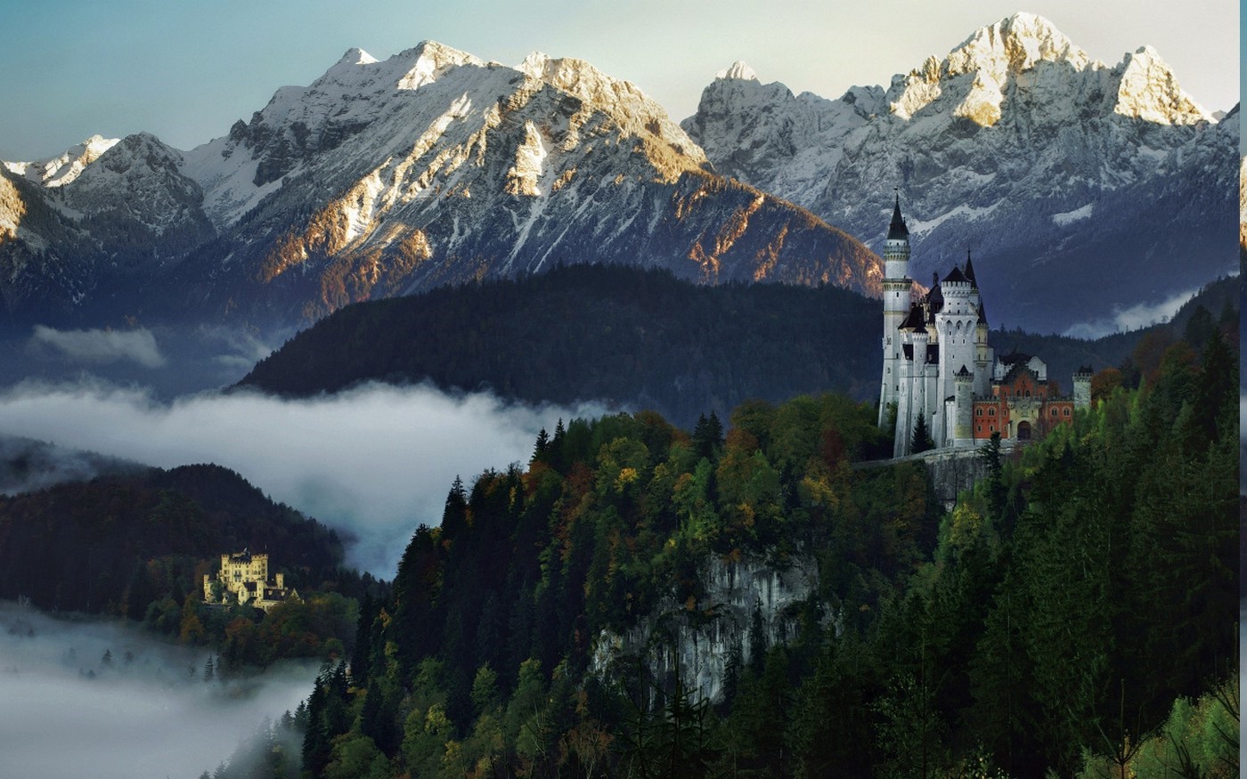 Neuschwanstein Castle Amidst Misty Bavarian Mountains HD Wallpaper