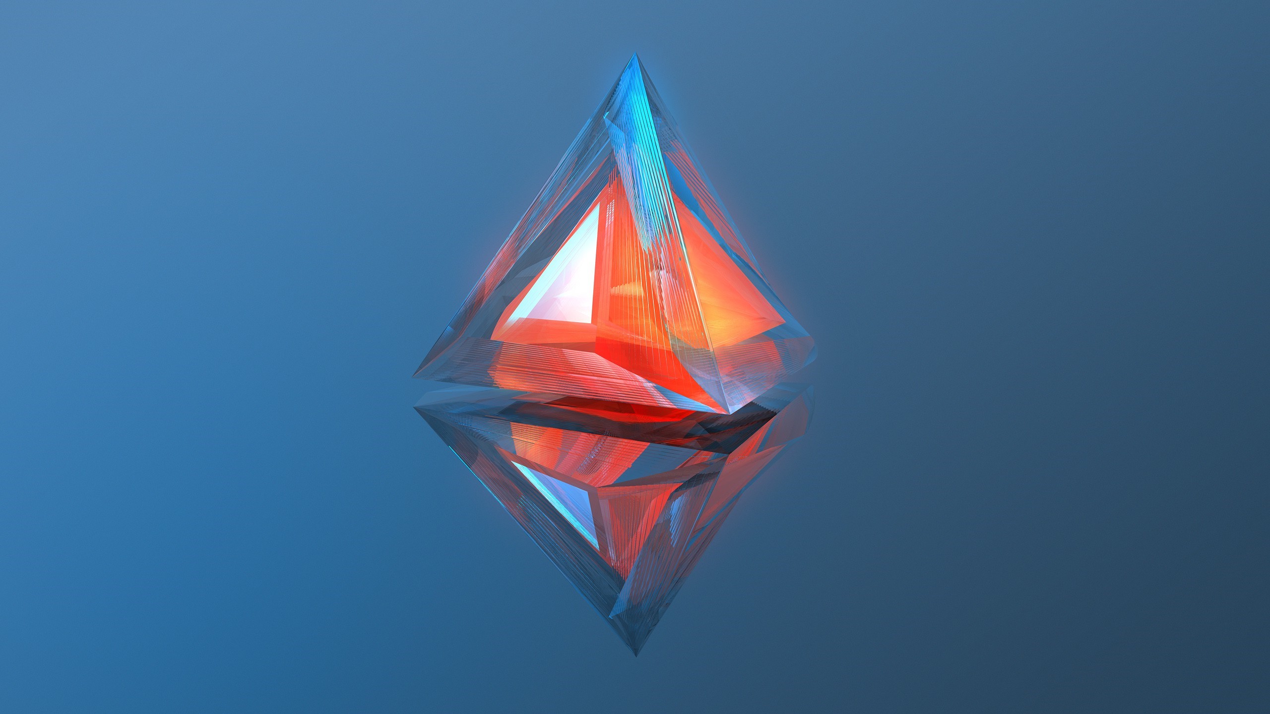 Abstract geometric crystal with reflection on blue background HD Wallpaper