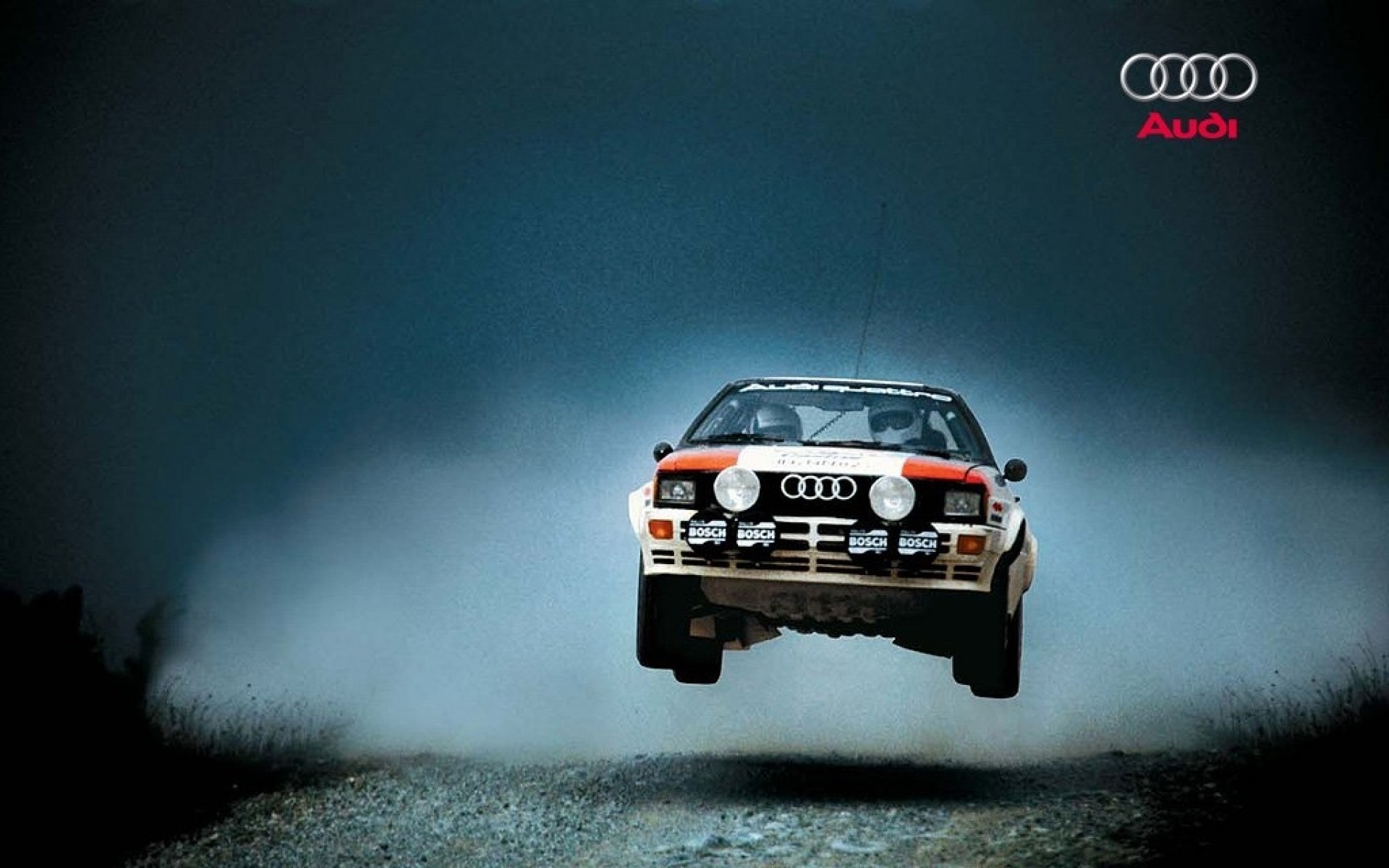 Audi Sport Quattro S1 Rally Car in Mid-Air HD Wallpaper