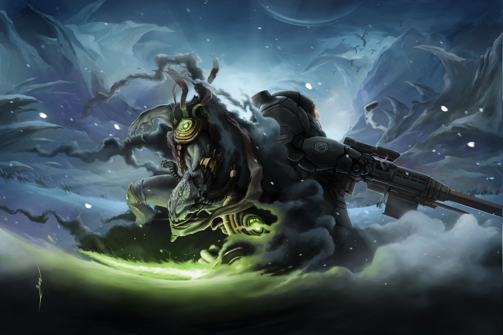 Zeratul from Starcraft in a snowy landscape HD Wallpaper