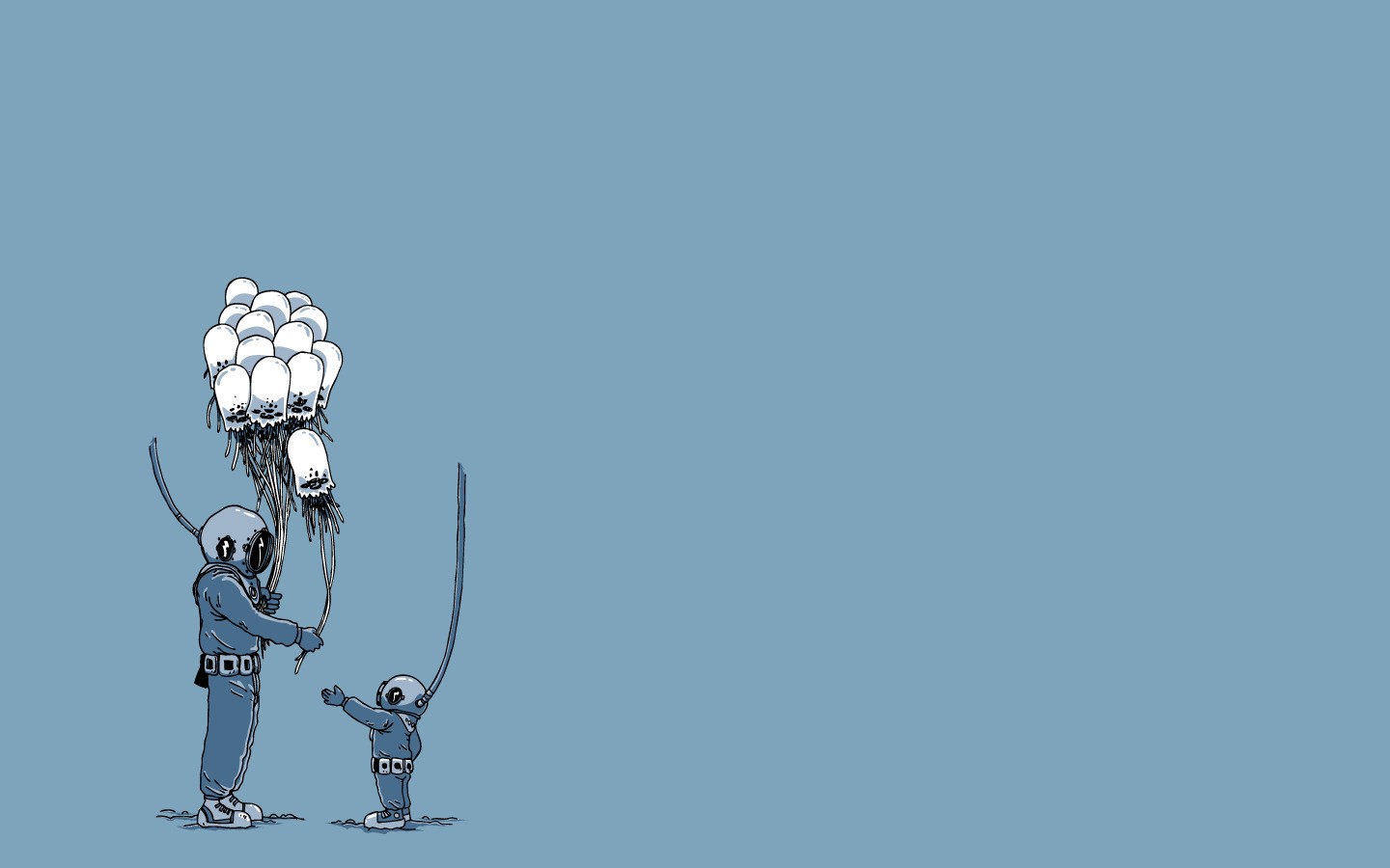 Two divers with jellyfish balloons HD Wallpaper