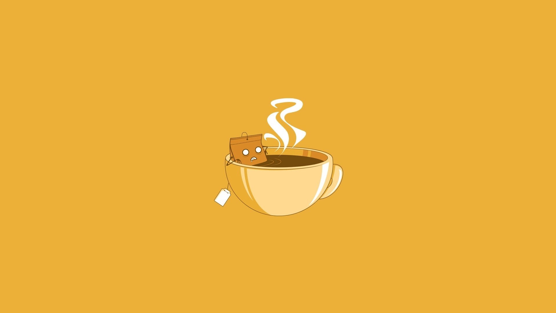 Minimalist illustration of a tea bag in a cup HD Wallpaper