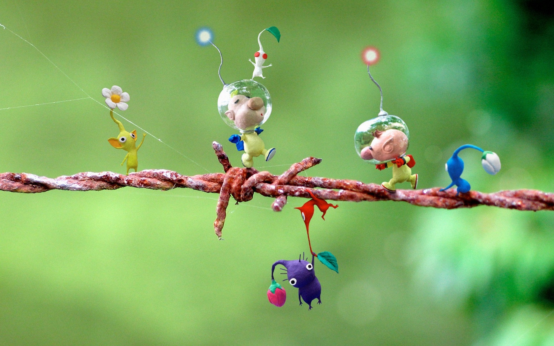 Pikmin characters on a barbed wire HD Wallpaper