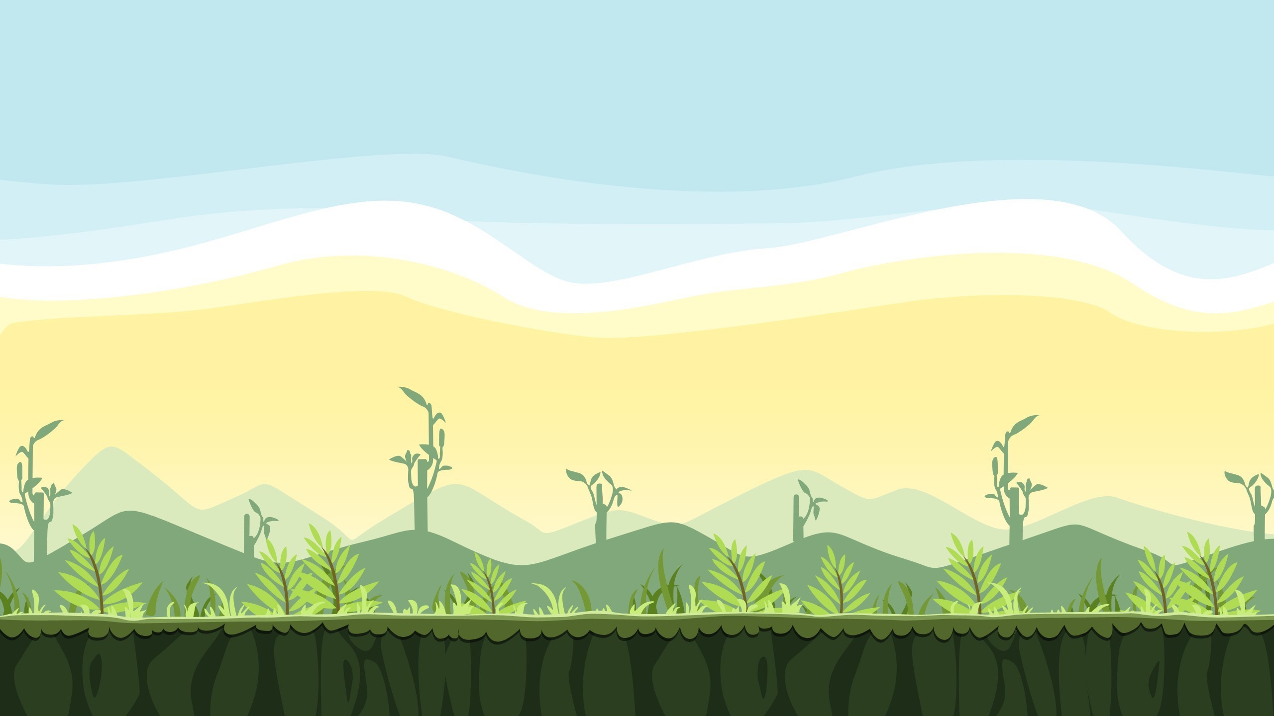 Cartoon landscape with hills and plants HD Wallpaper