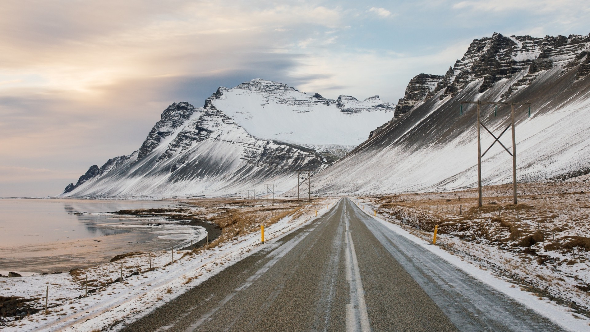 Snowy Mountain Road in Iceland HD Wallpaper