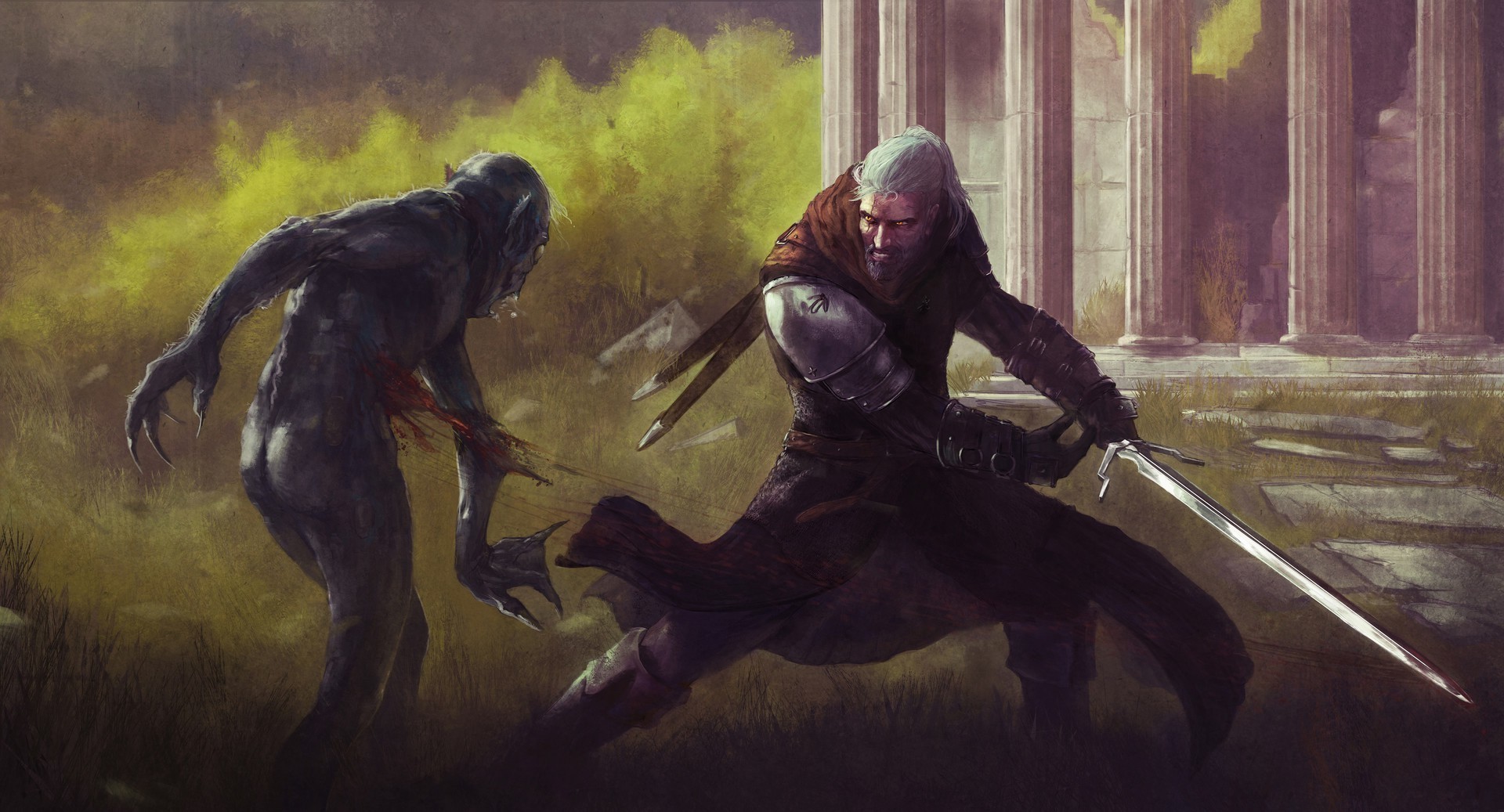 Geralt of Rivia fighting a ghoul in The Witcher 3 HD Wallpaper