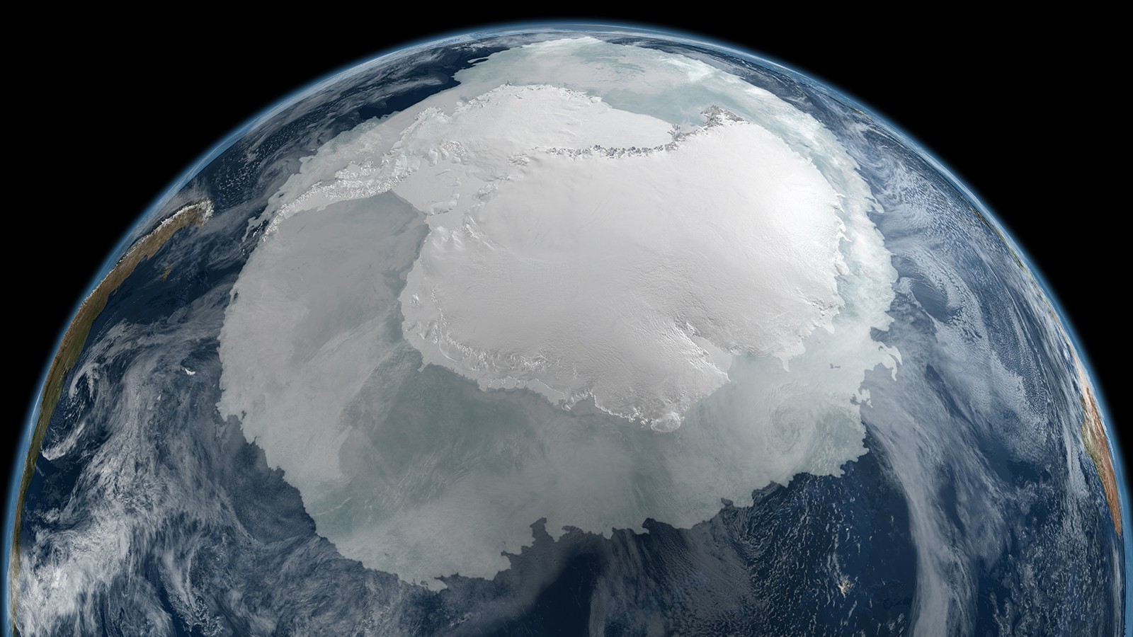 Earth from space showing Antarctica and clouds HD Wallpaper