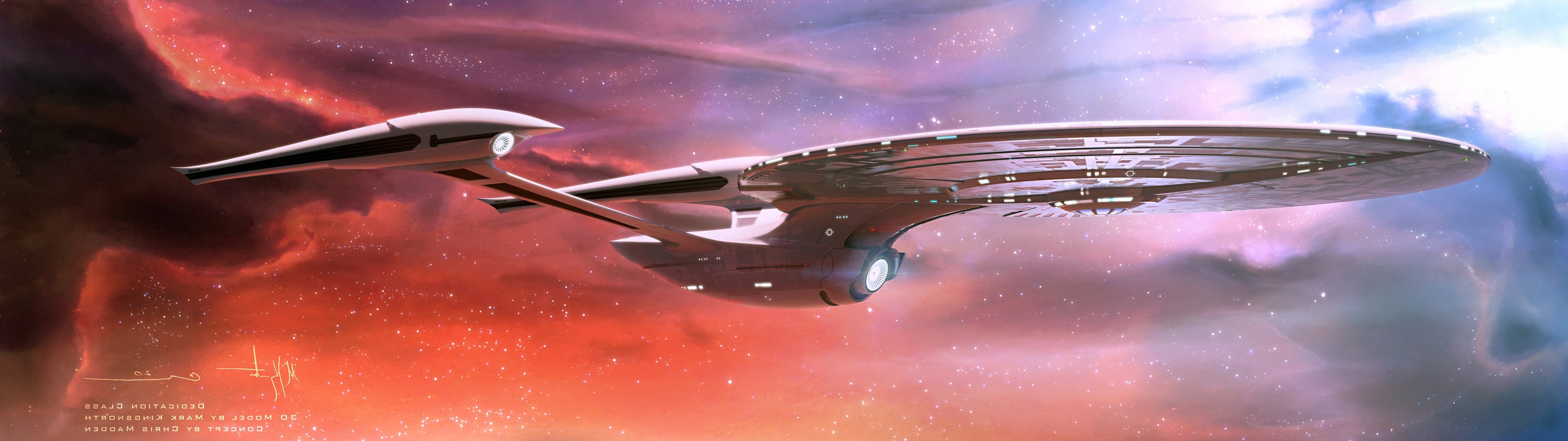 USS Enterprise spaceship in a colorful nebula HD Wallpaper
