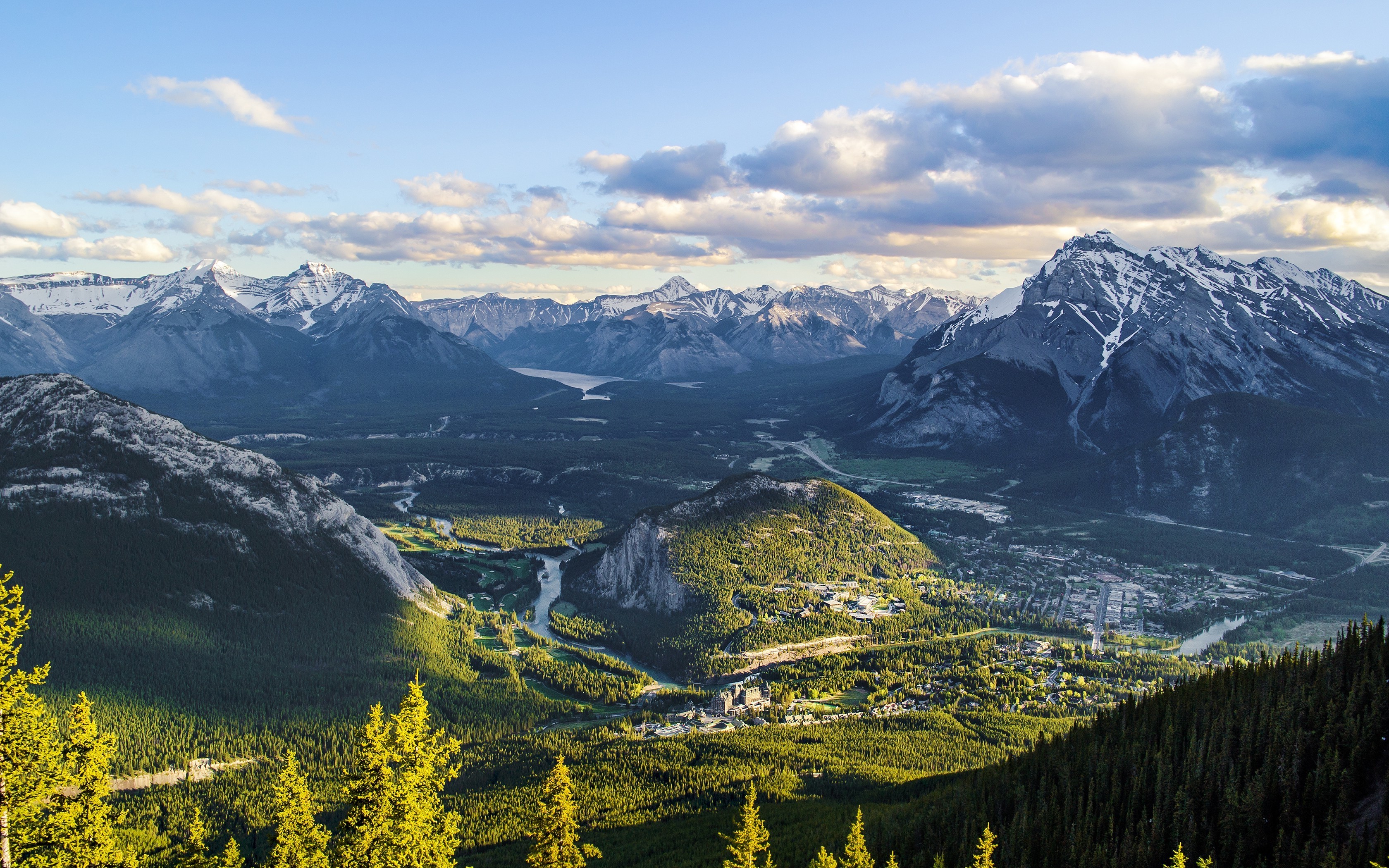 Banff National Park Canada Mountain Valley Forest Town Sunset HD Wallpaper