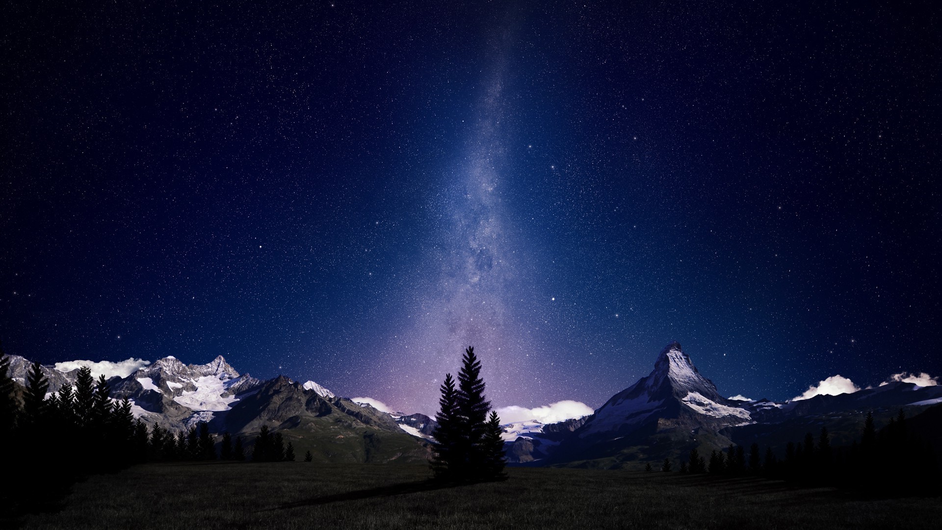 Mountain landscape under the Milky Way HD Wallpaper