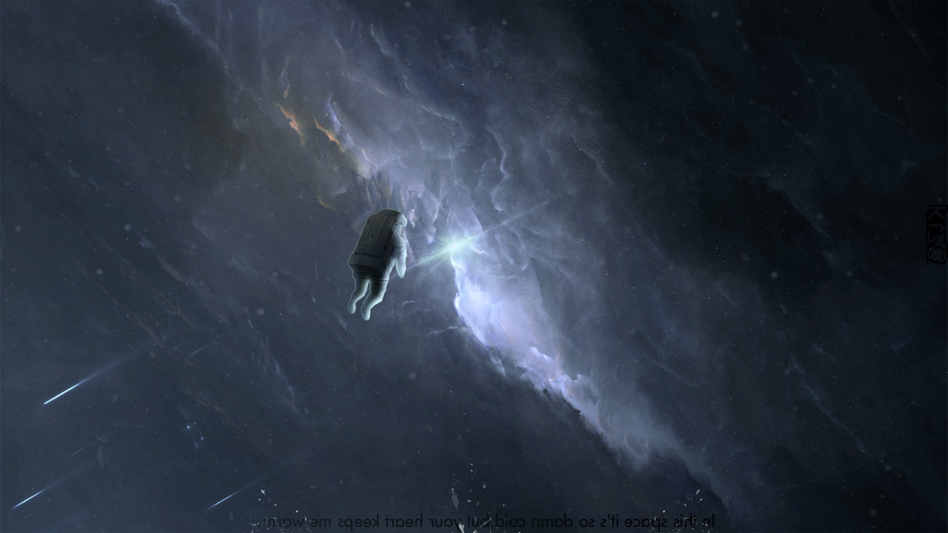 Astronaut floating in space near nebula HD Wallpaper