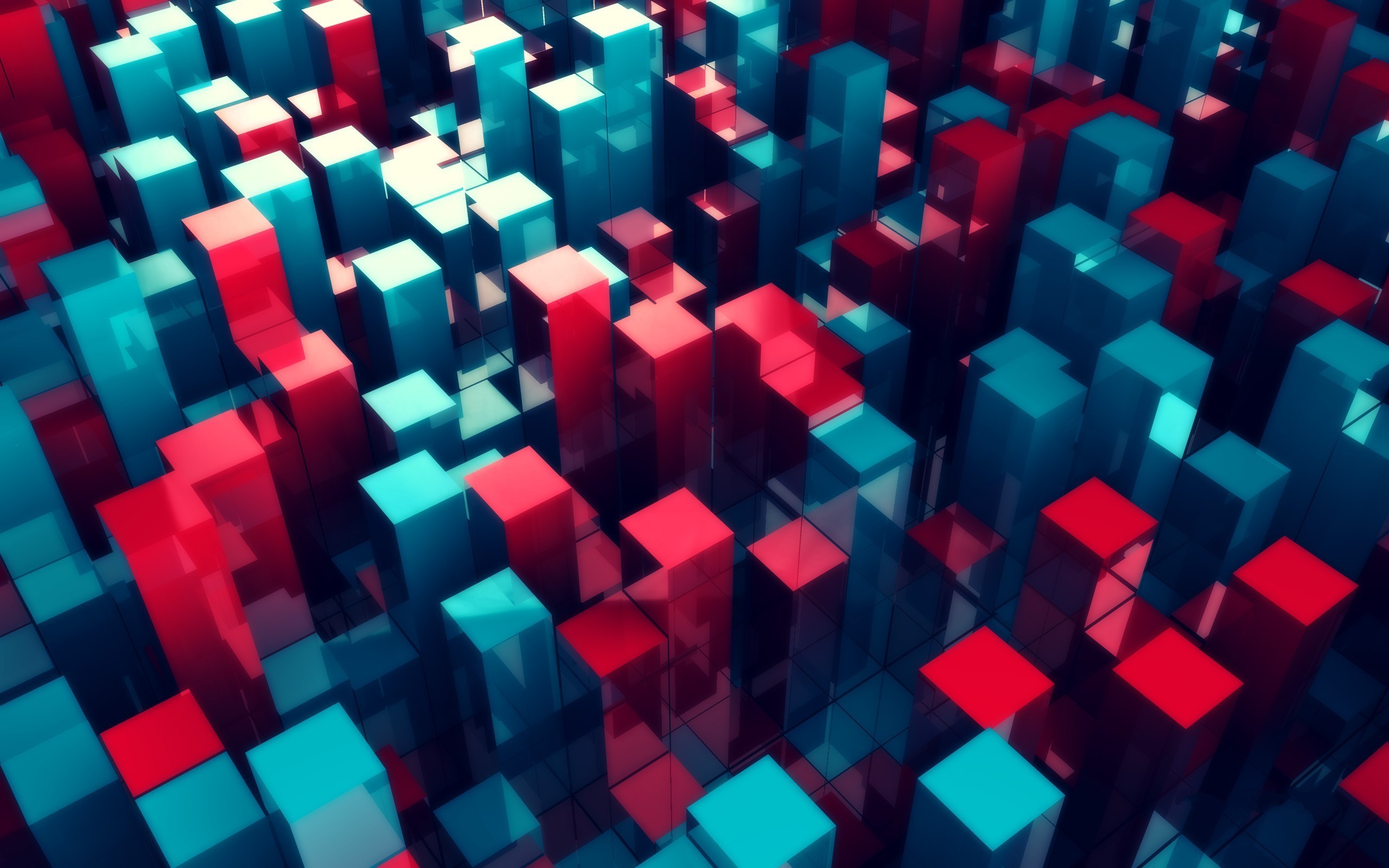 Abstract 3D blocks in red and blue HD Wallpaper