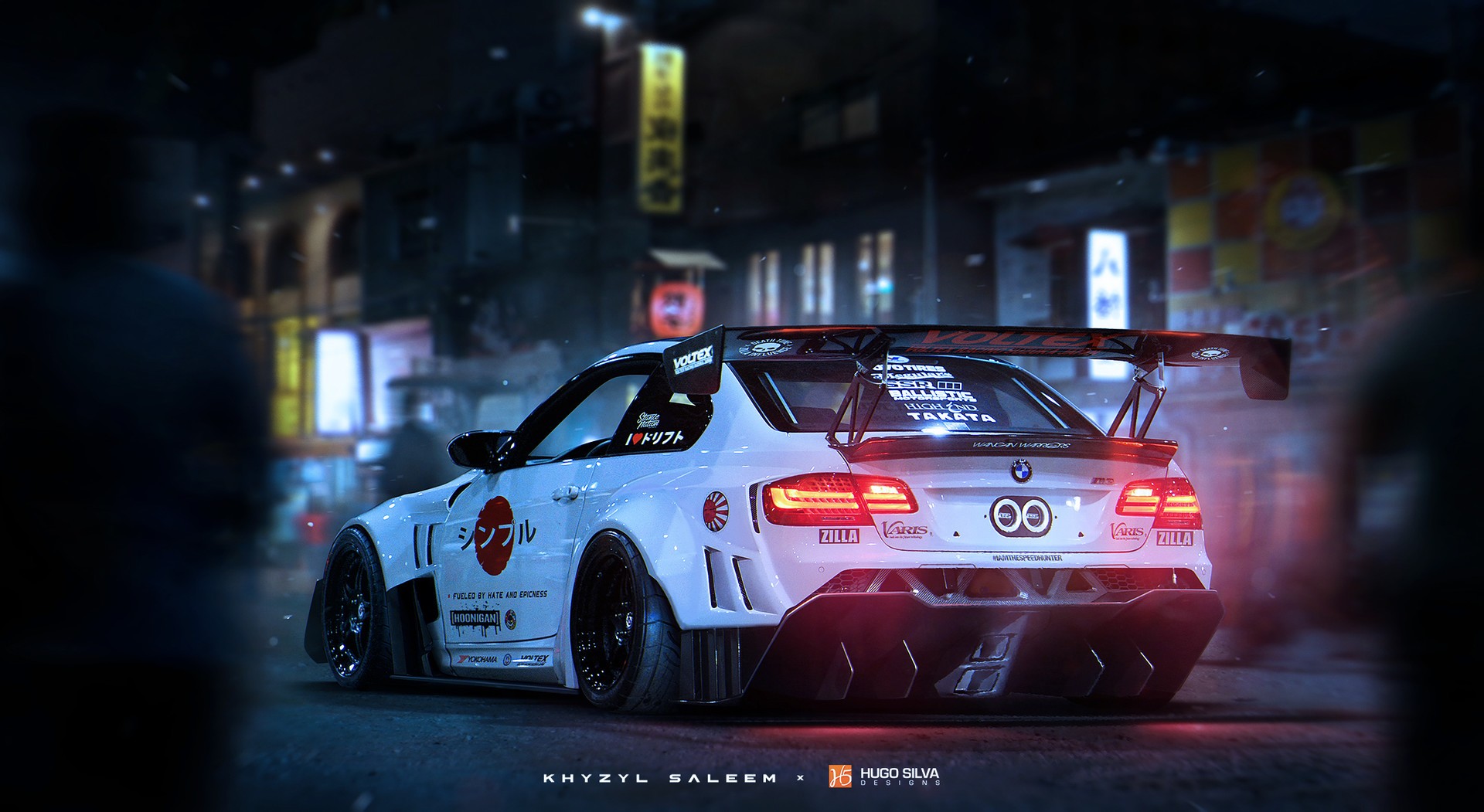 White BMW M3 with widebody kit and large spoiler HD Wallpaper