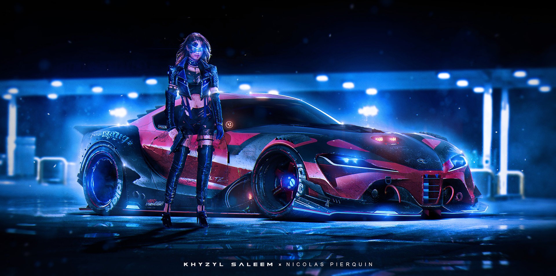 Cyberpunk woman and custom car by Khyzyl Saleem HD Wallpaper