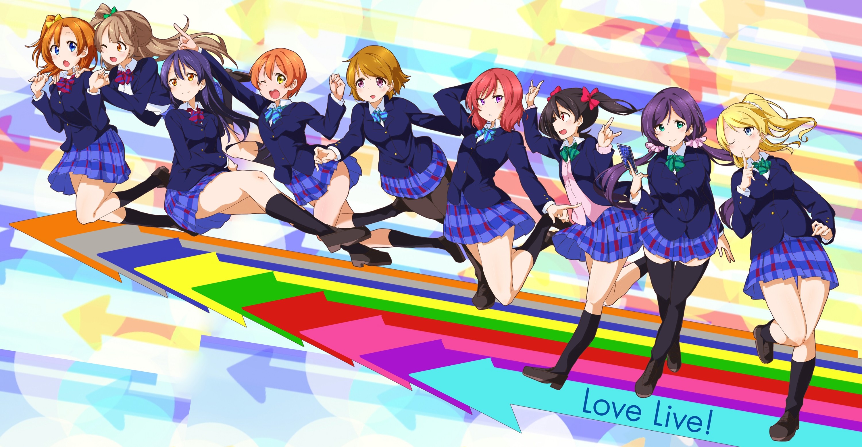 Love Live! School Uniform Girls Posing on Arrows HD Wallpaper