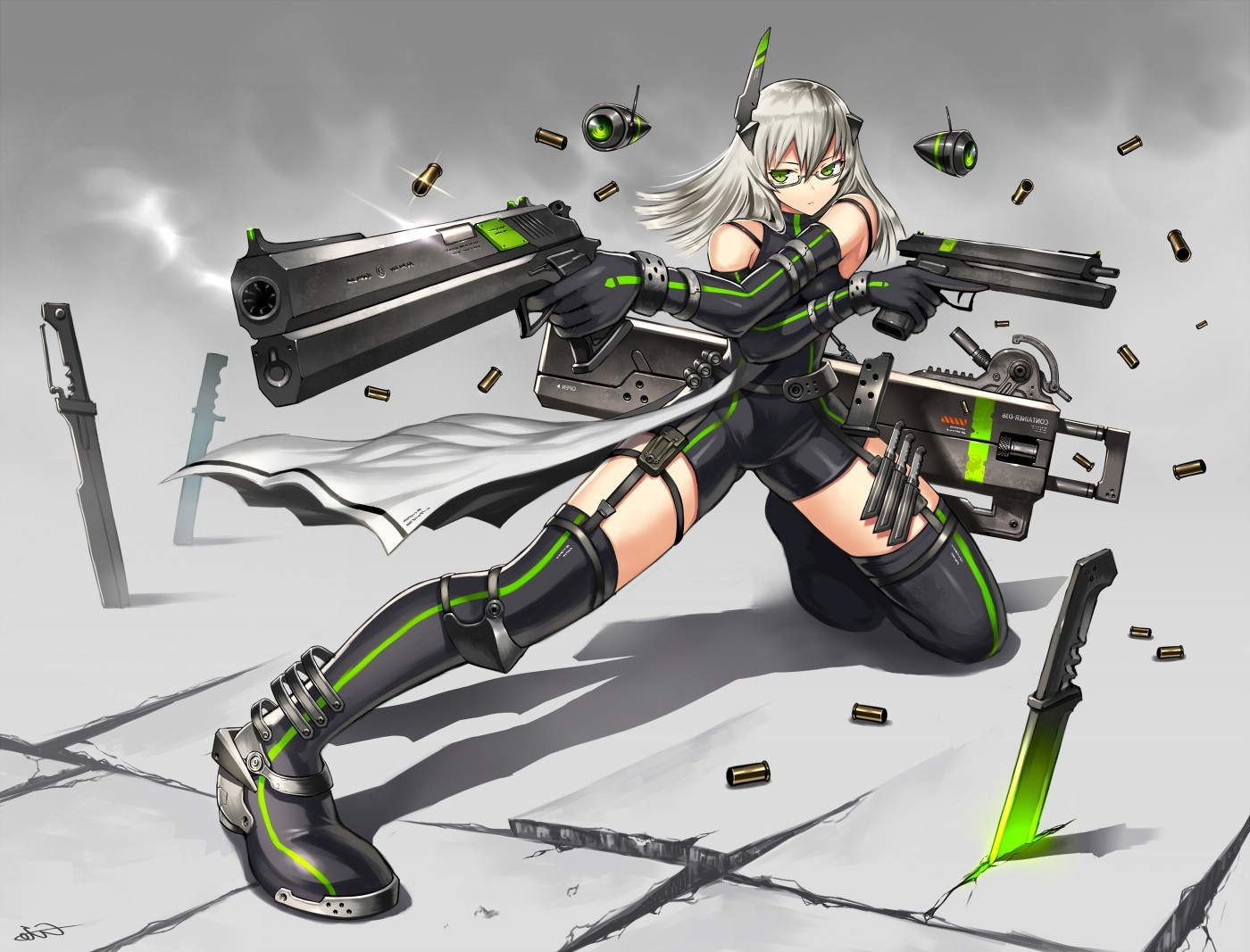Anime girl with guns and knives HD Wallpaper