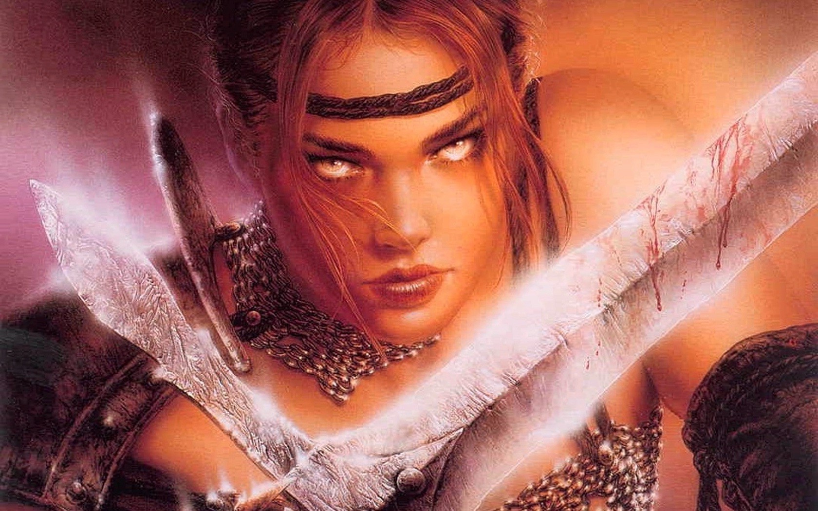 Fierce Warrior Woman with Blades by Luis Royo HD Wallpaper