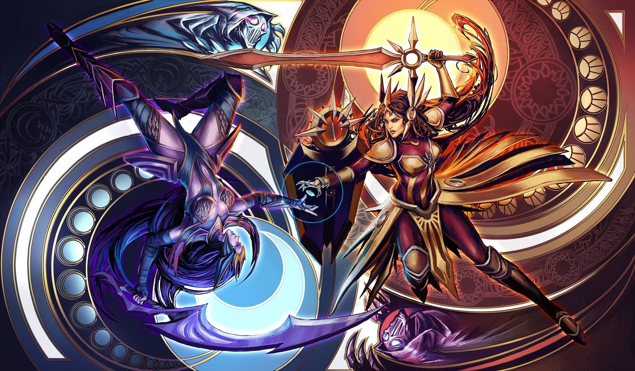 Leona and Diana from League of Legends fighting HD Wallpaper