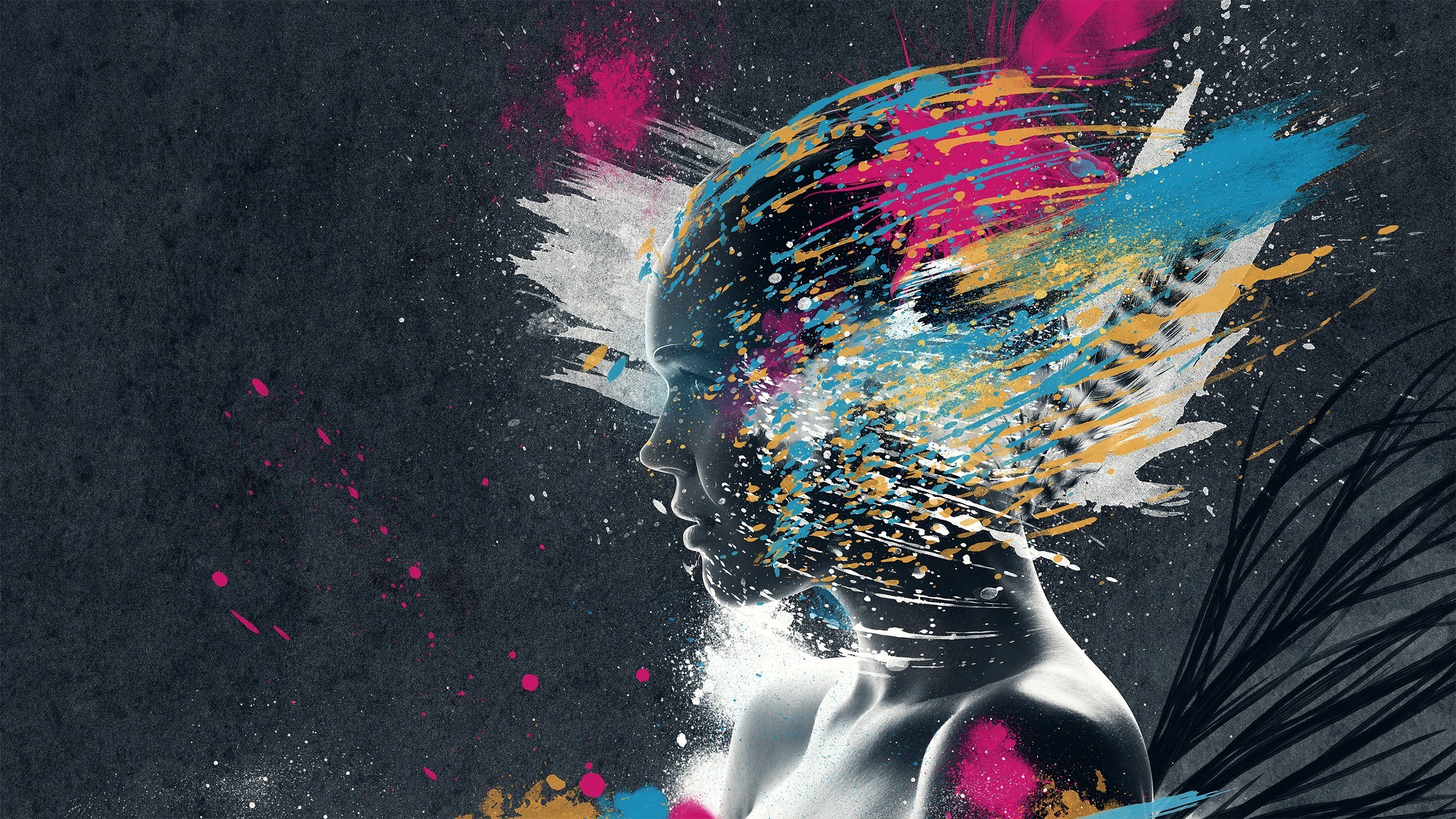 Woman's face with colorful paint splatters HD Wallpaper